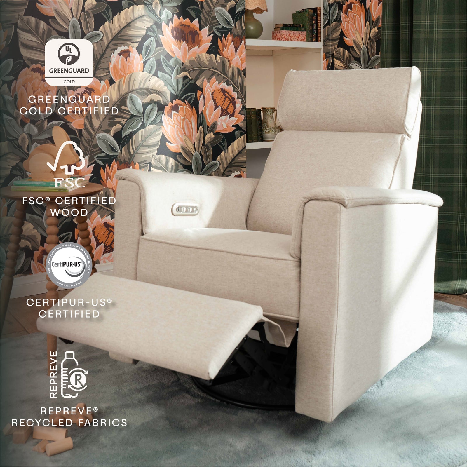 Willa Plus Power Recliner + Swivel Glider with Power Headrest | Eco Performance Fabric
