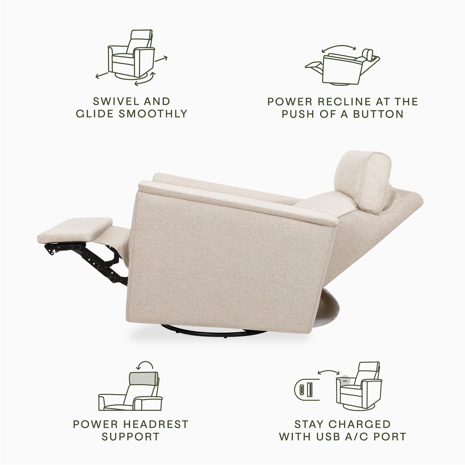Willa Plus Power Recliner + Swivel Glider with Power Headrest | Eco Performance Fabric