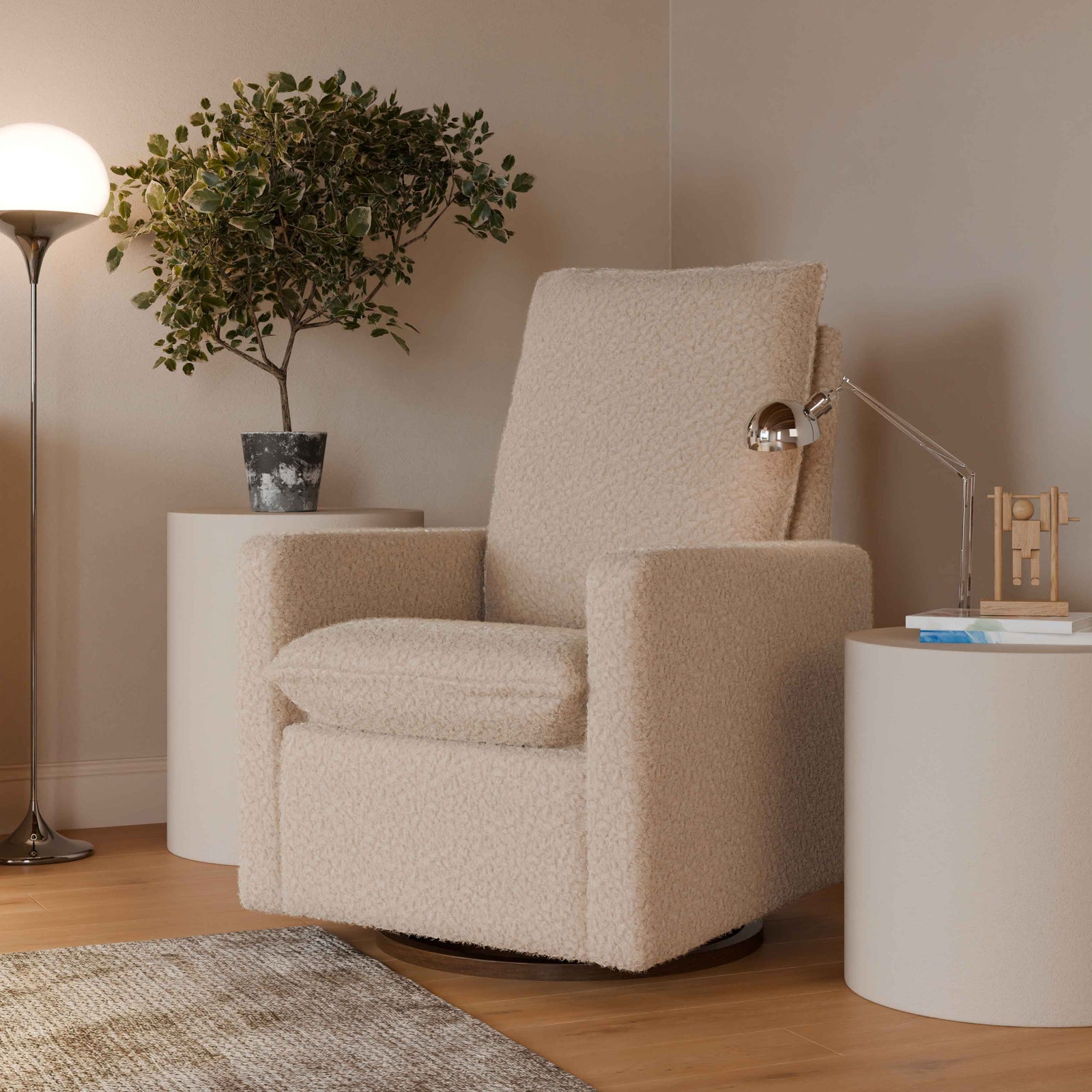 Cali Pillowback Swivel Glider | Shearling