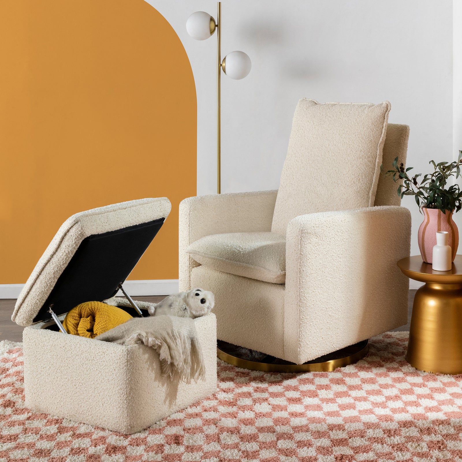 Cali Pillowback Swivel Glider | Boucle
