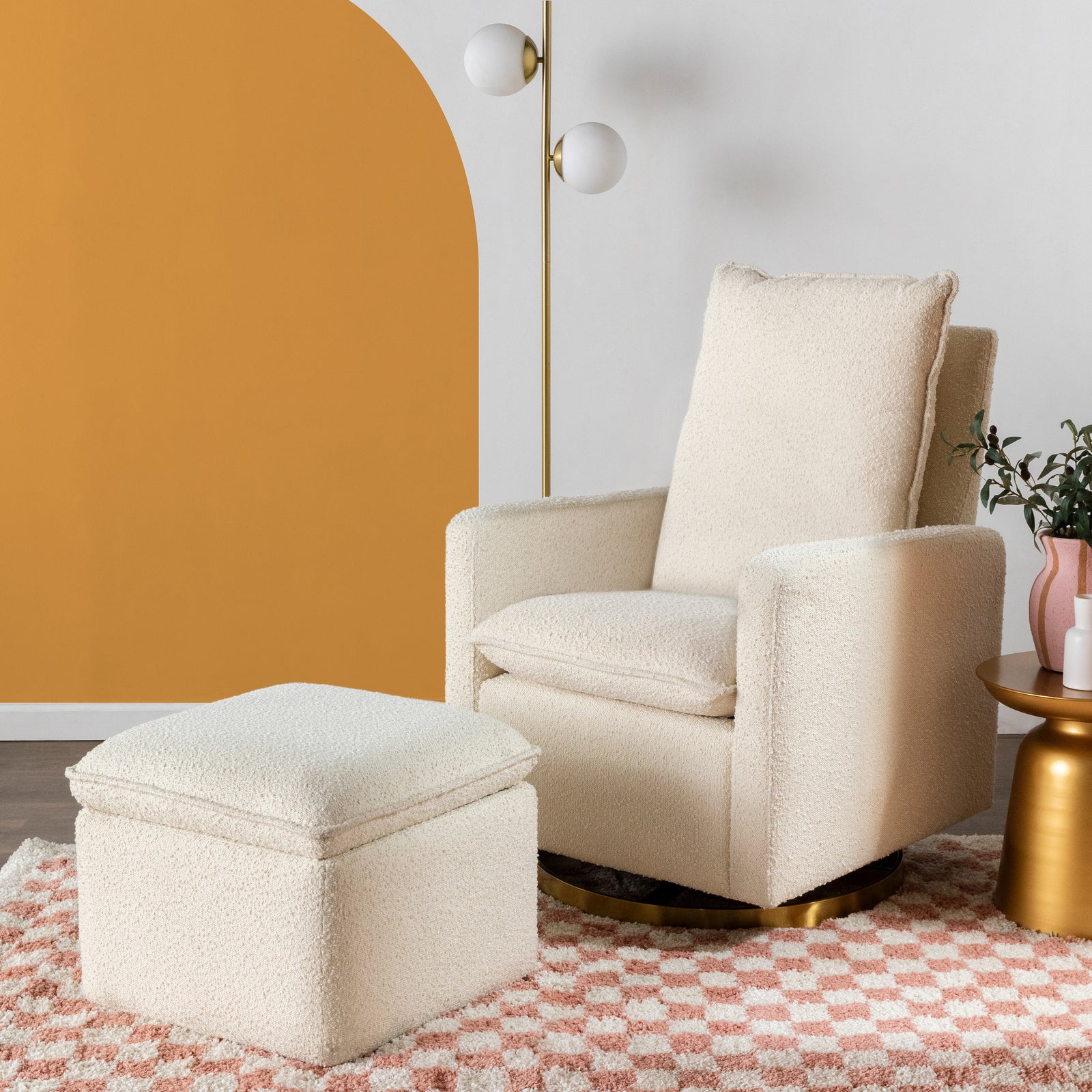 Cali Pillowback Swivel Glider | Boucle