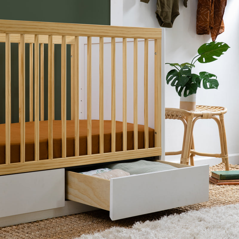 Bento 3-in-1 Convertible Storage Crib with Toddler Bed Conversion Kit - White/Natural