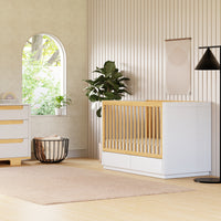 Bento 3-in-1 Convertible Storage Crib with Toddler Bed Conversion Kit - White/Natural