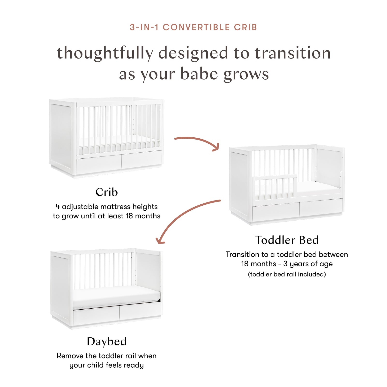 Bento 3-in-1 Convertible Storage Crib with Toddler Bed Conversion Kit