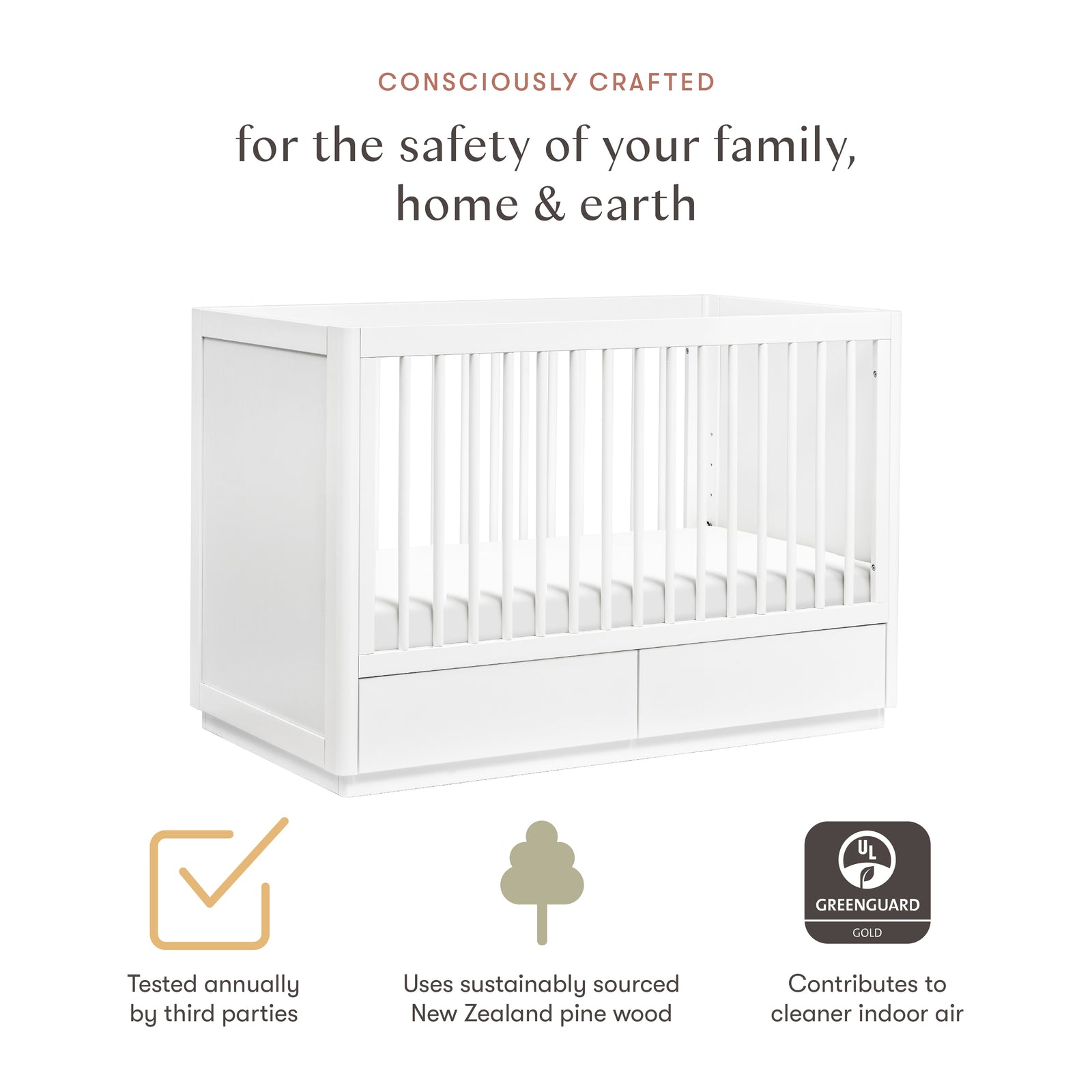 Bento 3-in-1 Convertible Storage Crib with Toddler Bed Conversion Kit