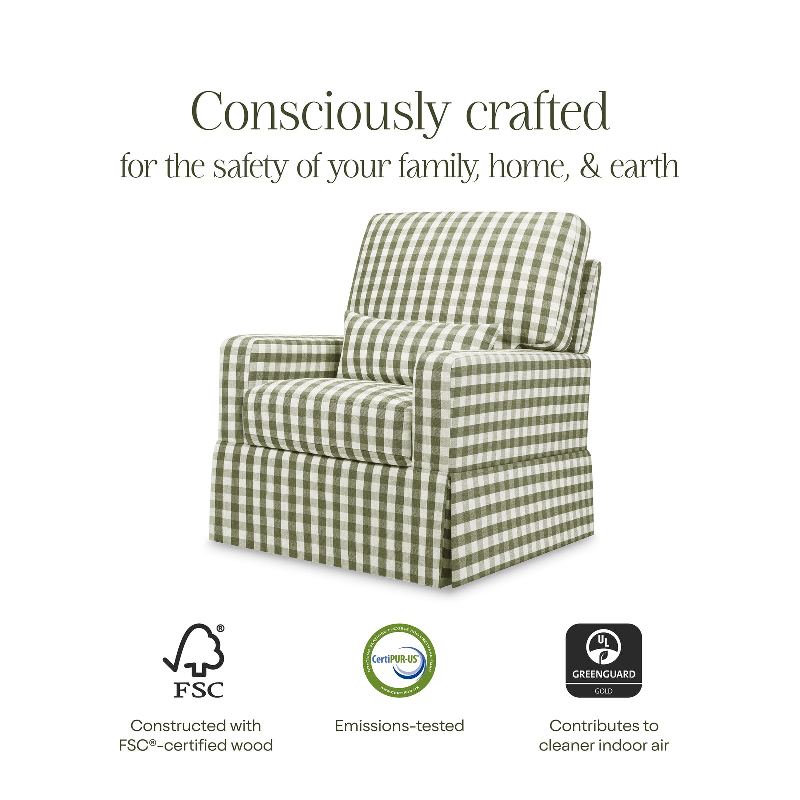Crawford Pillowback Comfort Swivel Glider | Gingham