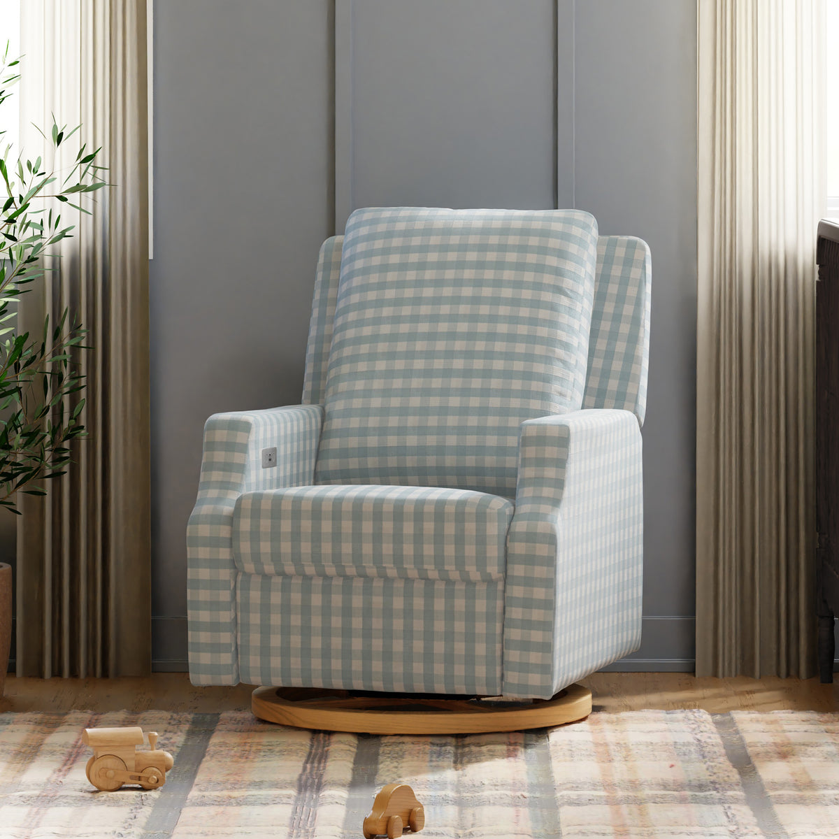 Crewe Electronic Recliner + Swivel Glider - Gingham