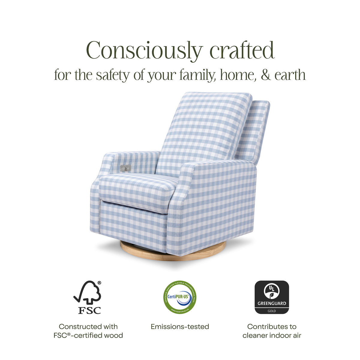 Crewe Electronic Recliner + Swivel Glider - Gingham