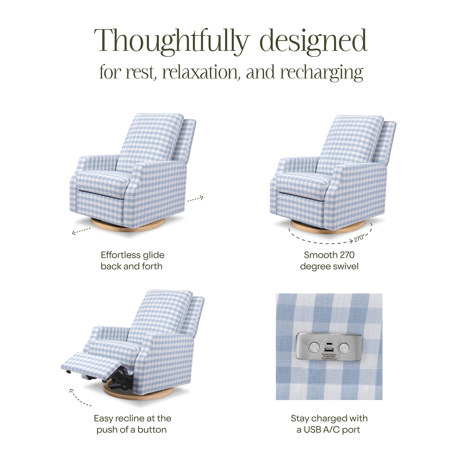Crewe Electronic Recliner + Swivel Glider | Gingham