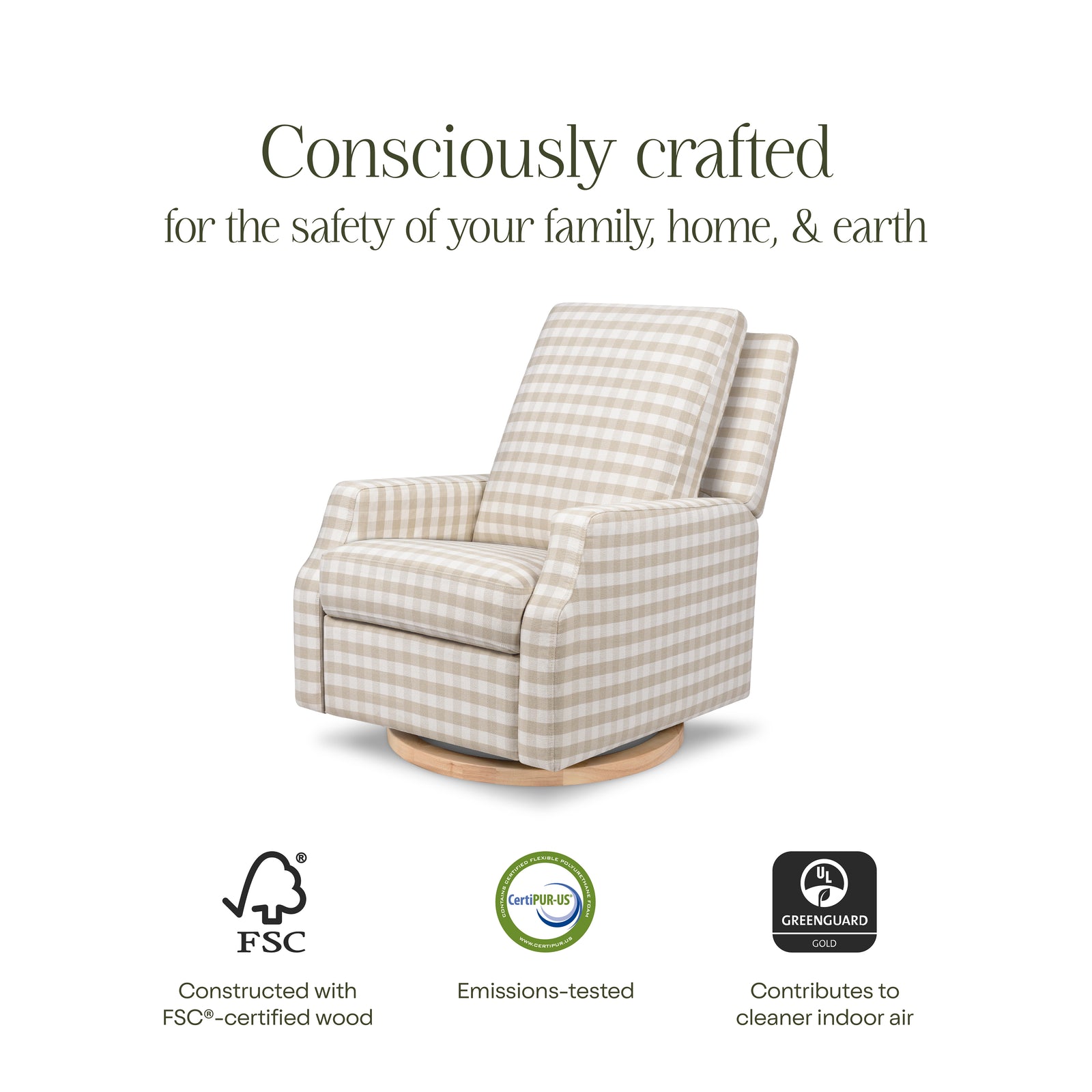 Crewe Electronic Recliner + Swivel Glider | Gingham