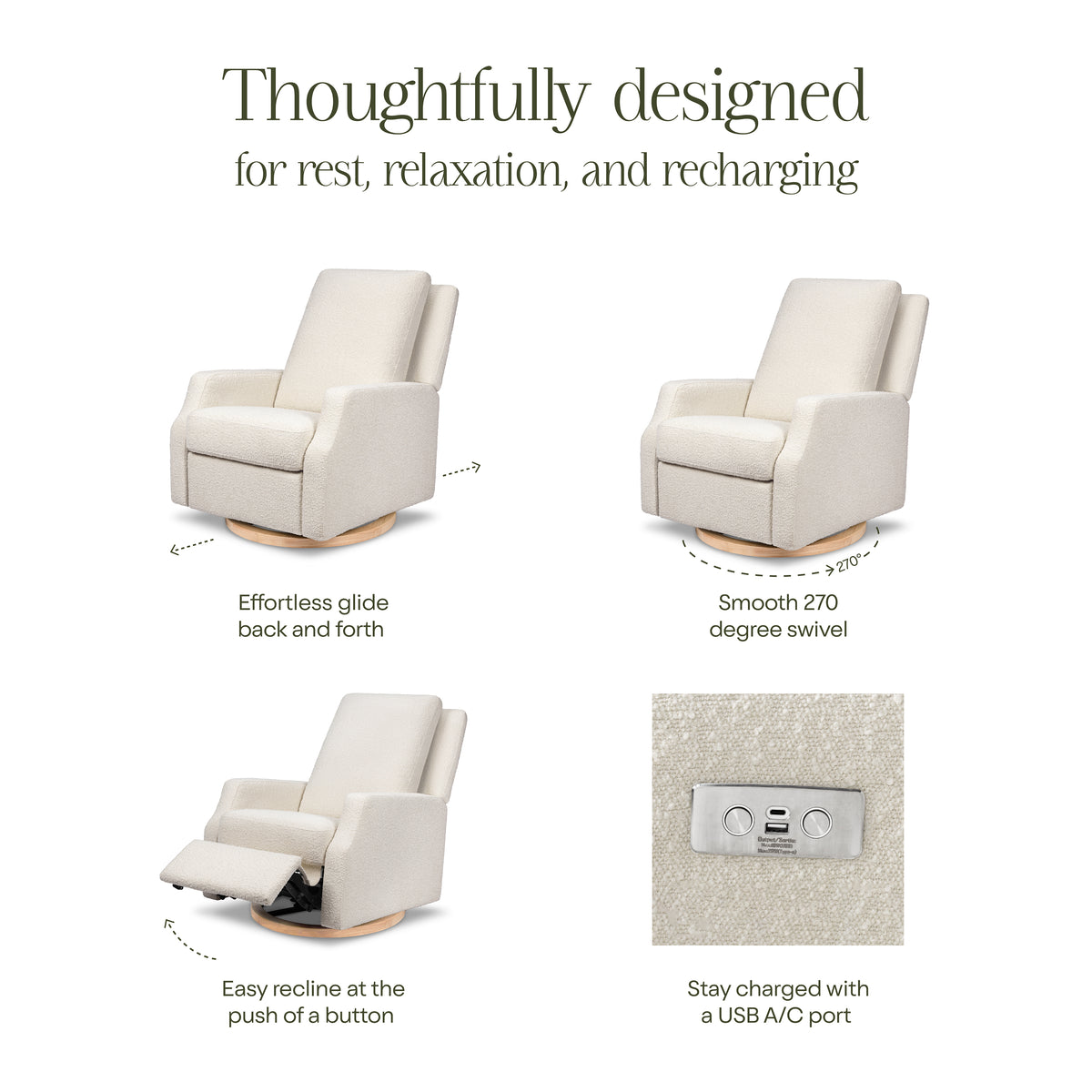 Crewe Electronic Recliner + Swivel Glider | Ivory Boucle