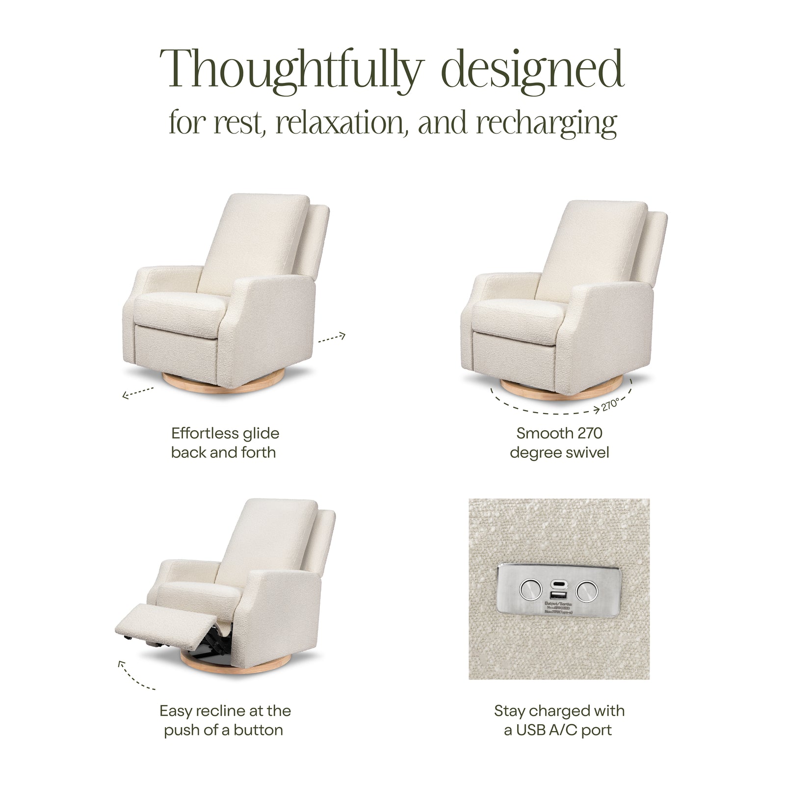 Crewe Electronic Recliner + Swivel Glider | Ivory Boucle