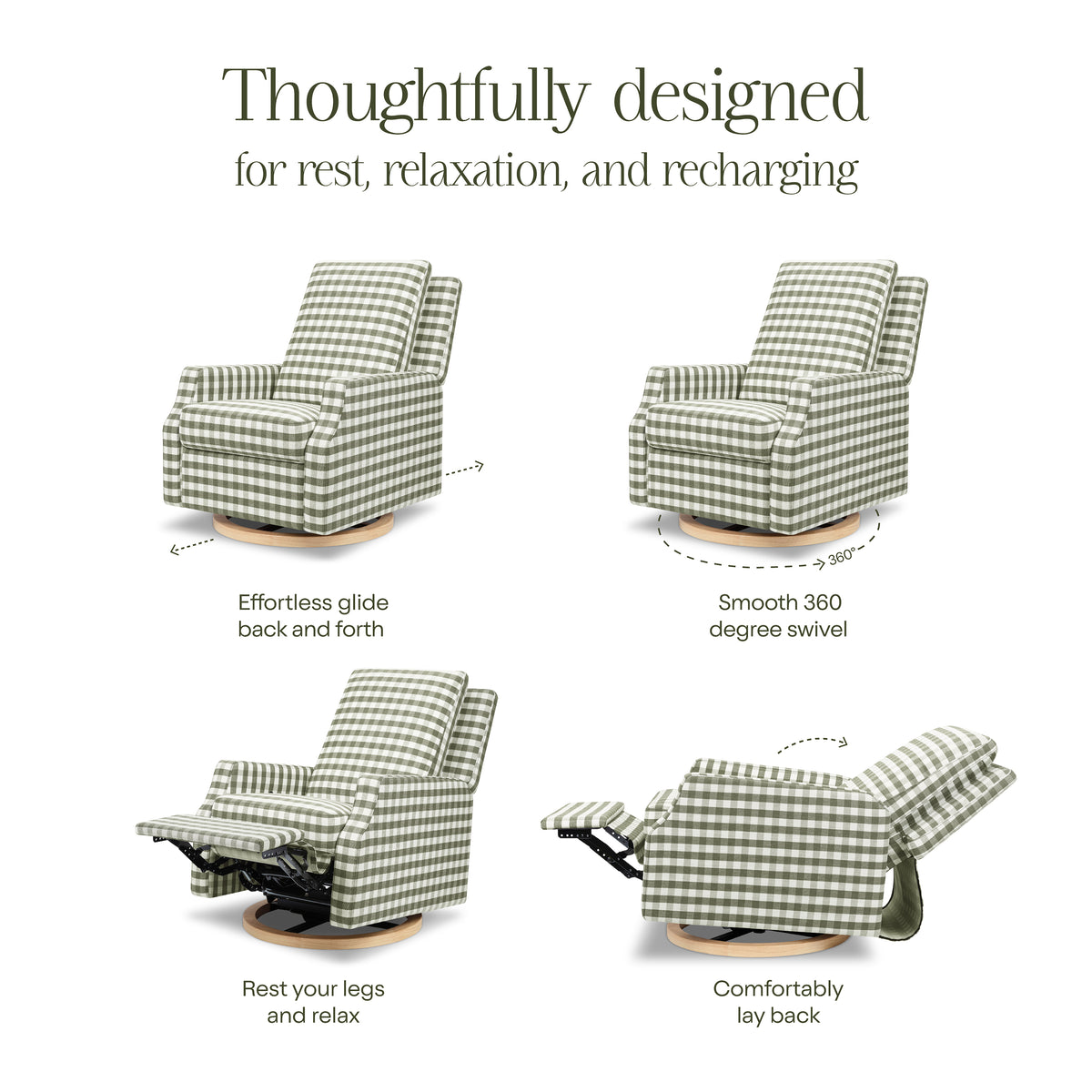 Crewe Recliner + Swivel Glider | Gingham
