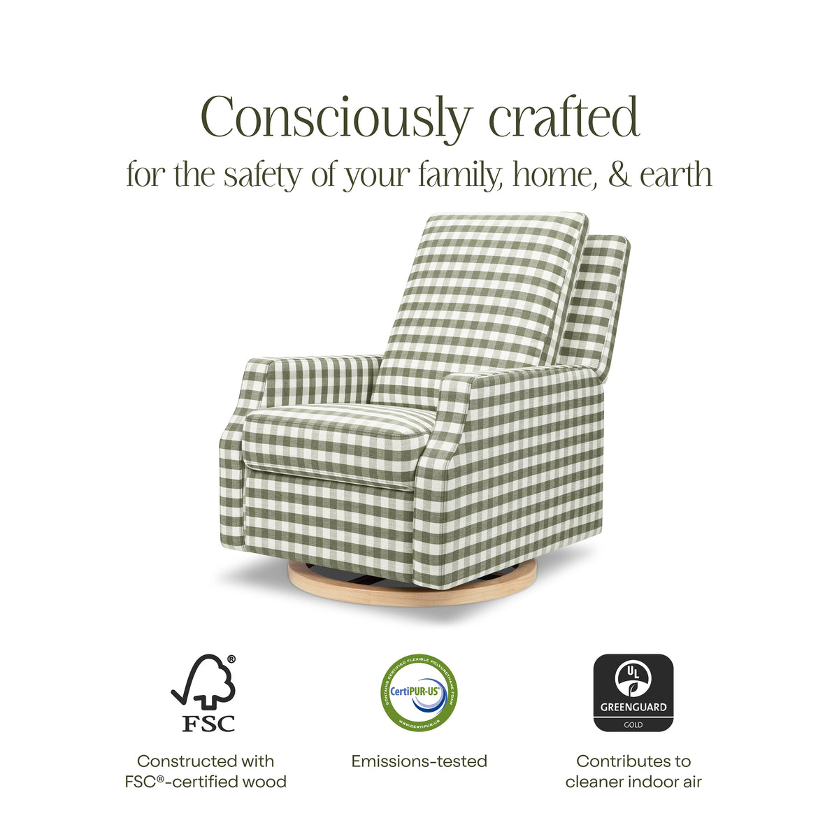 Crewe Recliner + Swivel Glider | Gingham