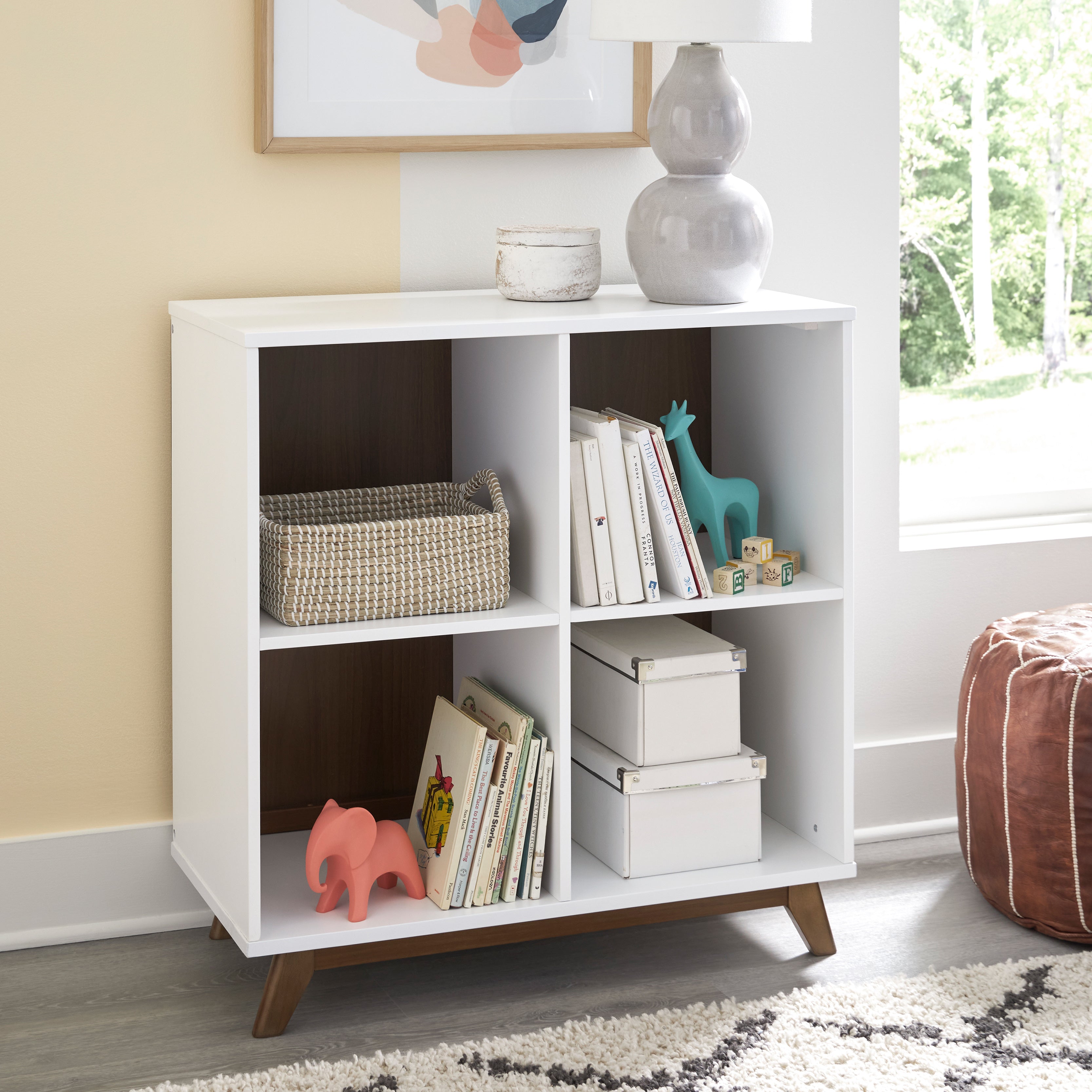 Otto Convertible Changing Table and Cubby Bookcase White Walnut