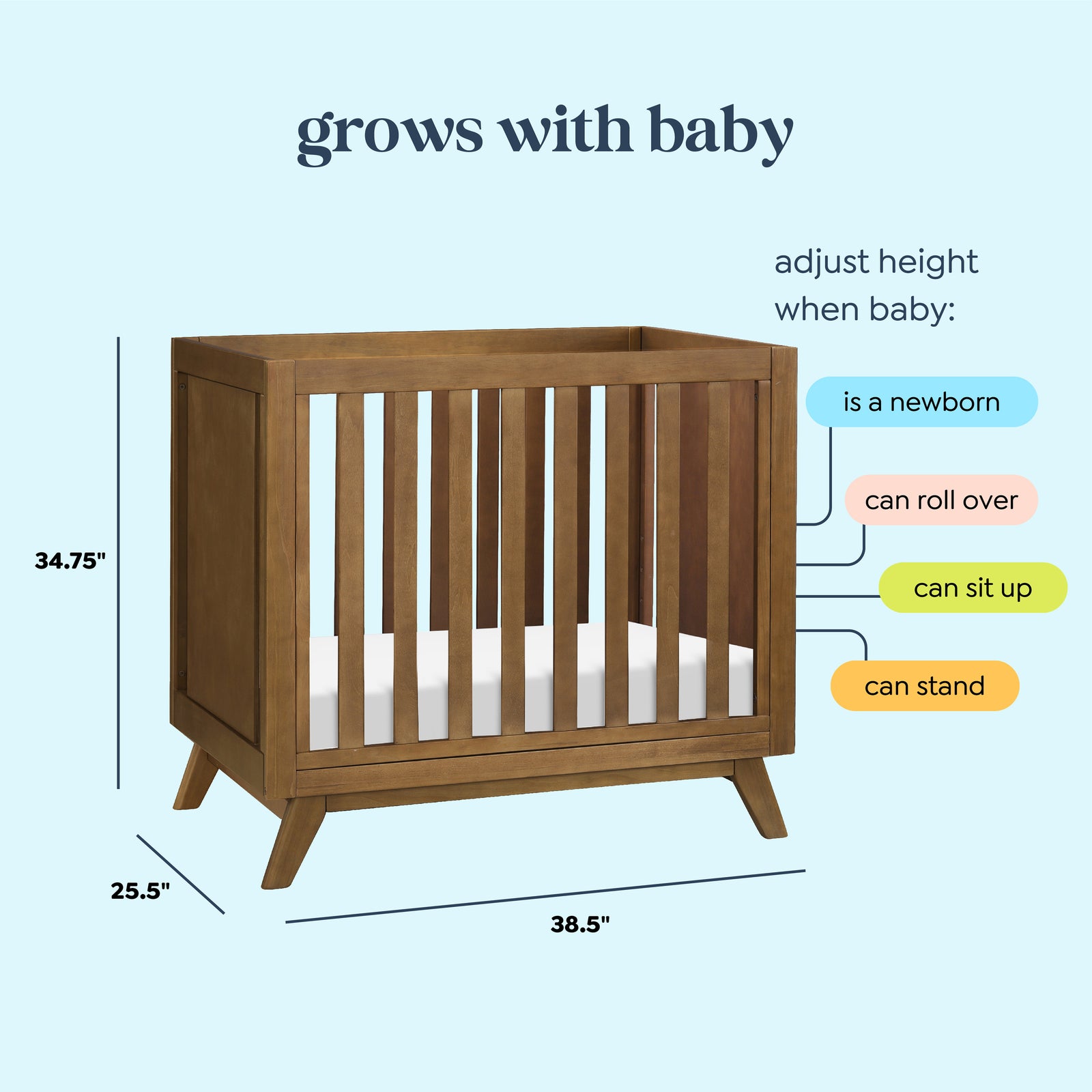 Otto 3-in-1 Convertible Mini Crib with 4" Mattress
