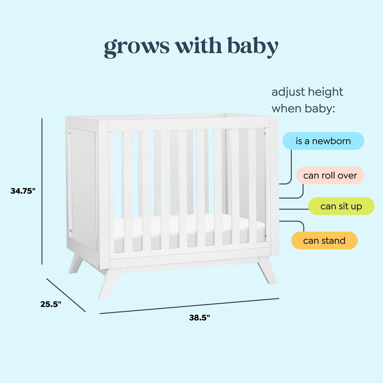 Otto 3-in-1 Convertible Mini Crib with 4" Mattress
