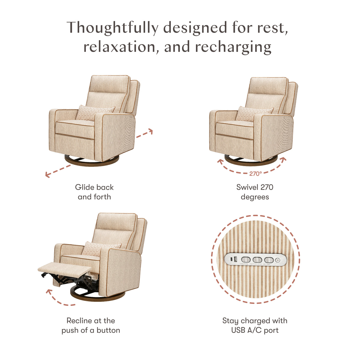 Sigi Pro Power Recliner and Swivel Glider with Power Adjustable Headrest and Lumbar Support by Nate Berkus