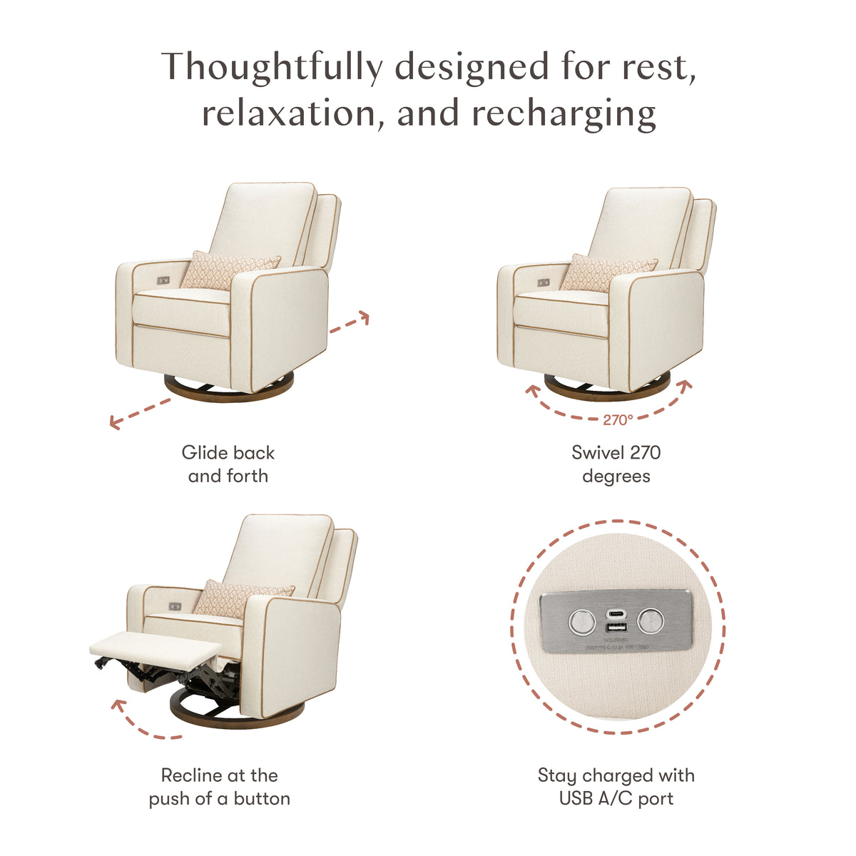 Sigi Electronic Recliner and Glider with USB Port by Nate Berkus