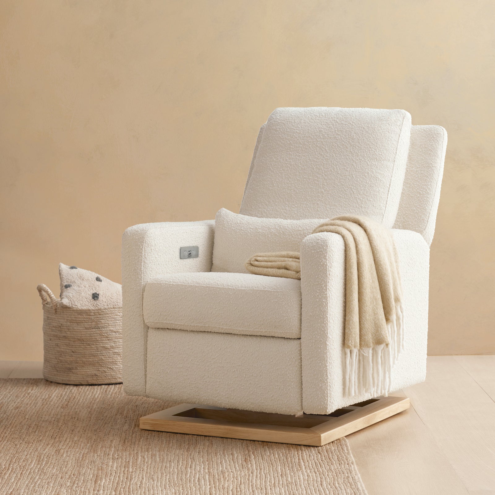 Sigi Electronic Recliner + Glider | Ivory Boucle w/ Wood Base