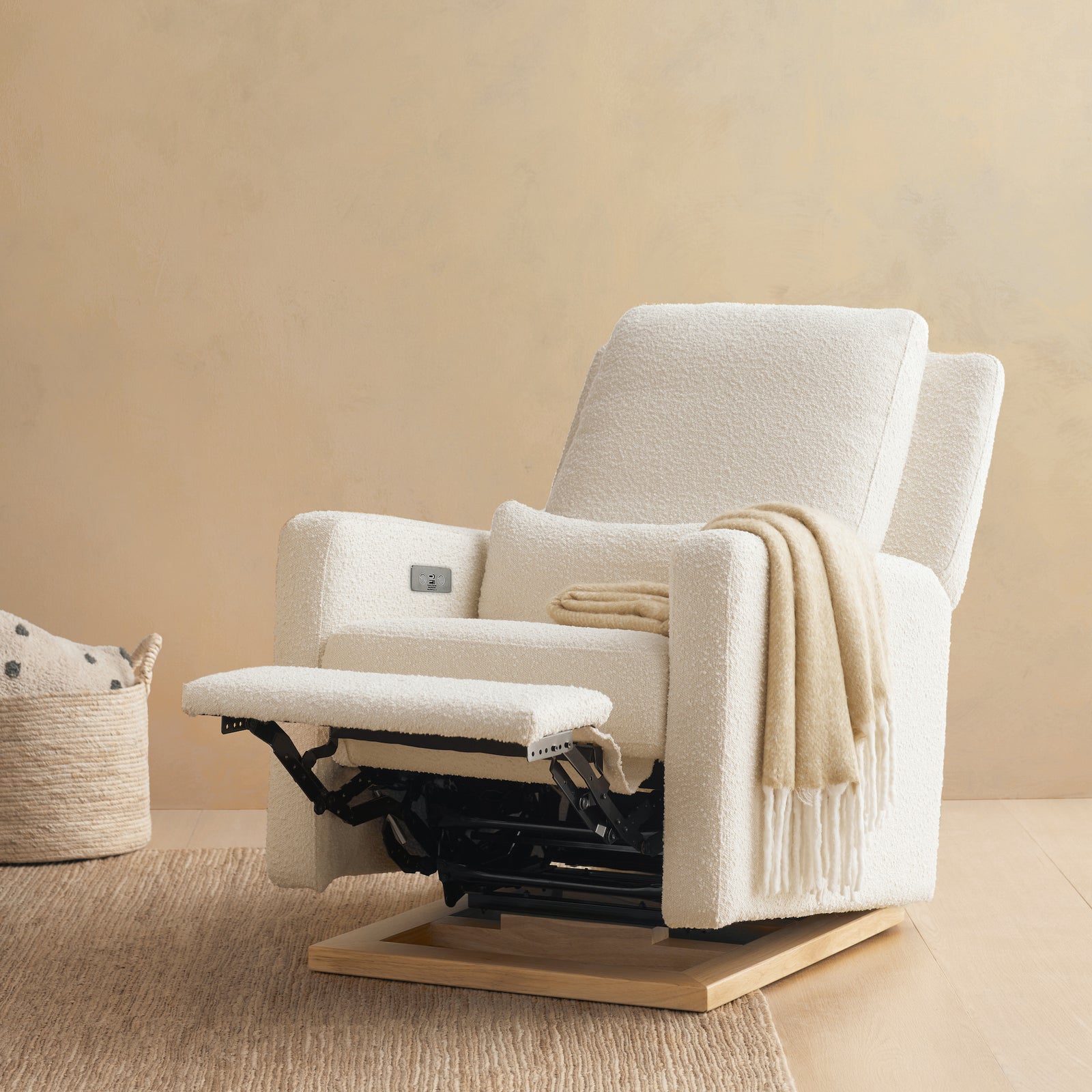 Sigi Electronic Recliner + Glider | Ivory Boucle w/ Wood Base