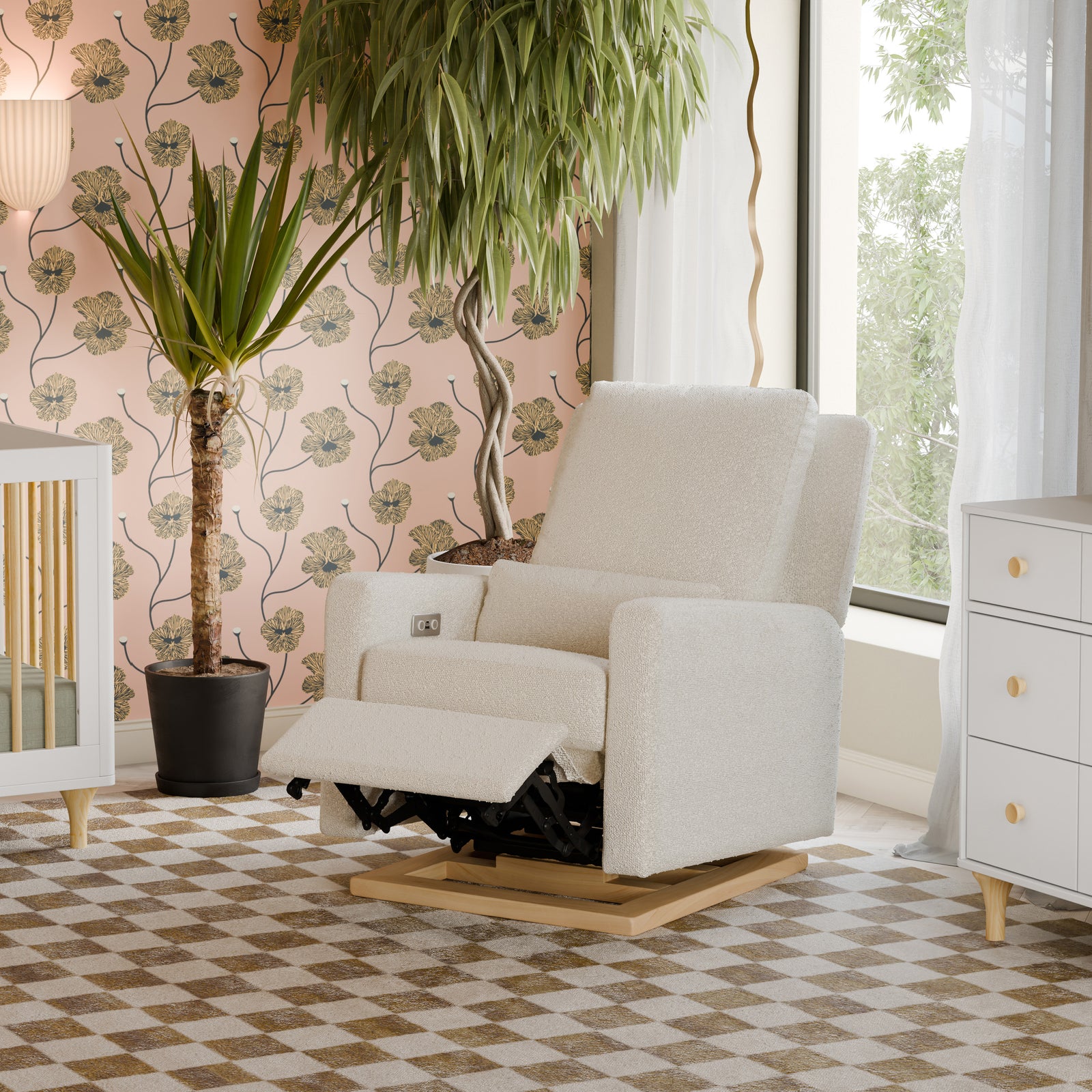 Sigi Electronic Recliner + Glider | Ivory Boucle w/ Wood Base