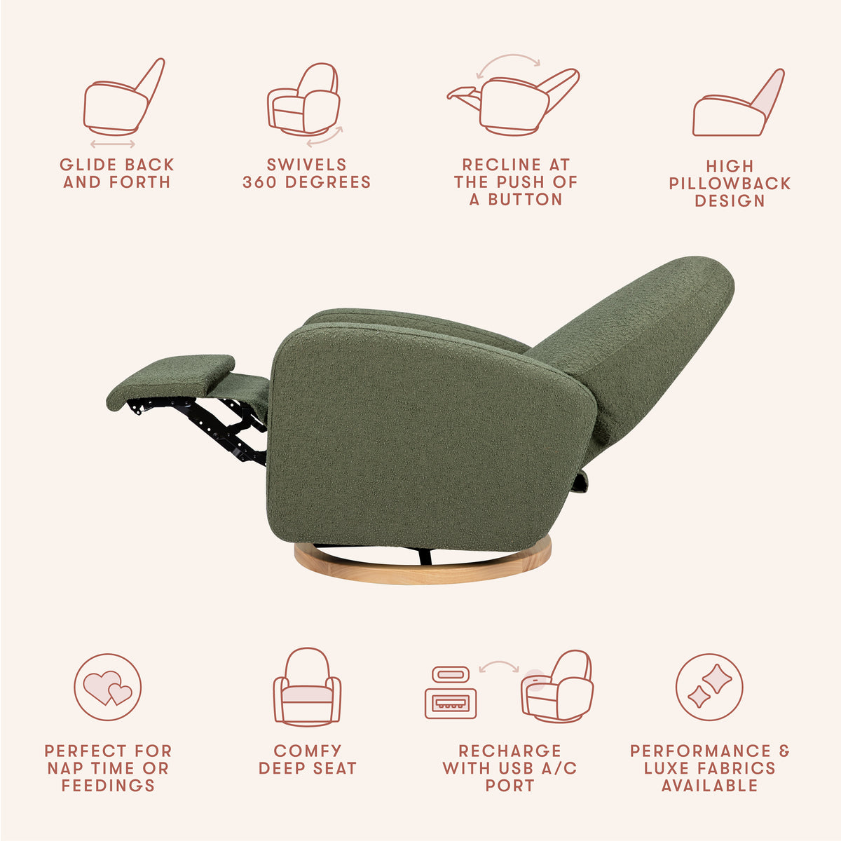 Nami Electronic Recliner + Swivel Glider Recliner | Boucle