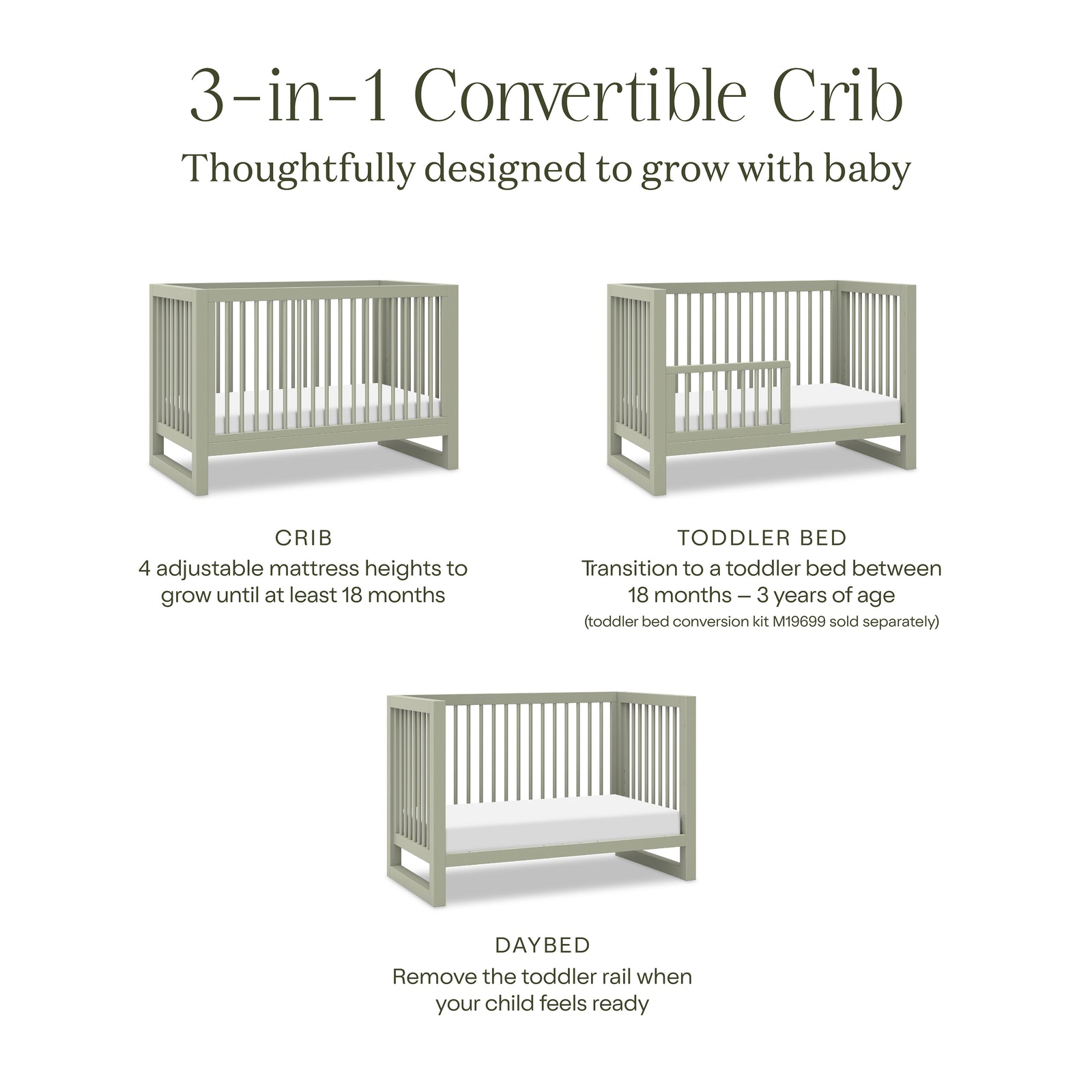 Nantucket 3-in-1 Convertible Crib with Toddler Bed Conversion Kit