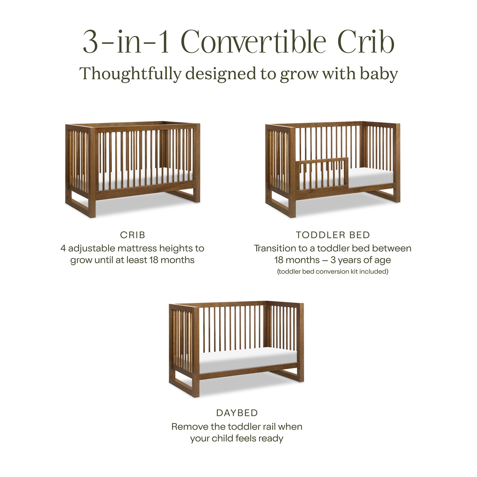 Nantucket 3-in-1 Convertible Crib with Toddler Bed Conversion Kit