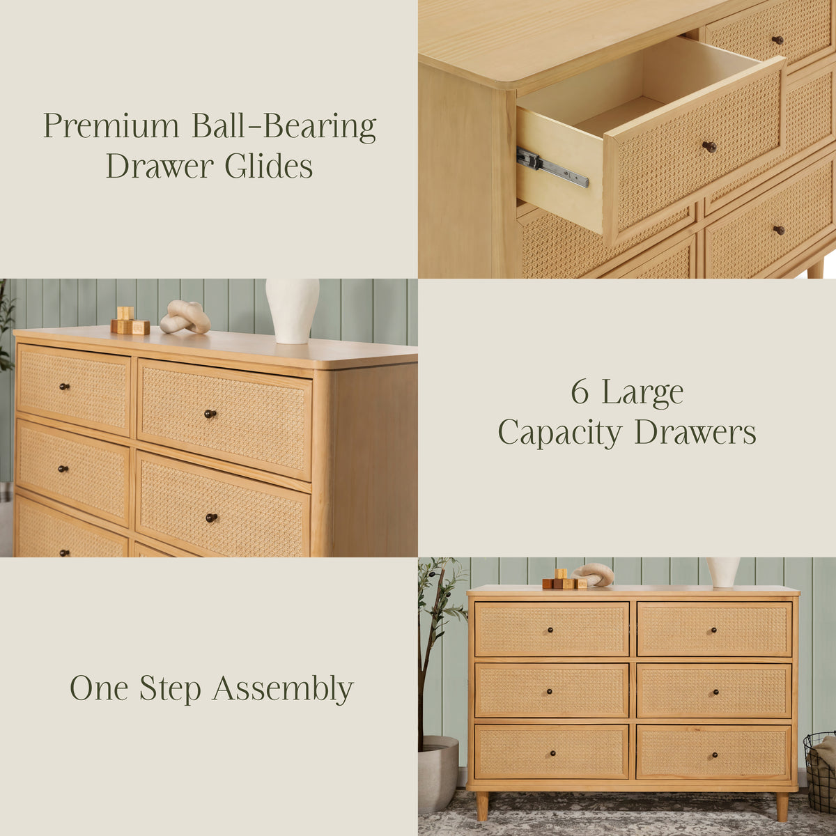 Marin Cane 6-Drawer Assembled Dresser