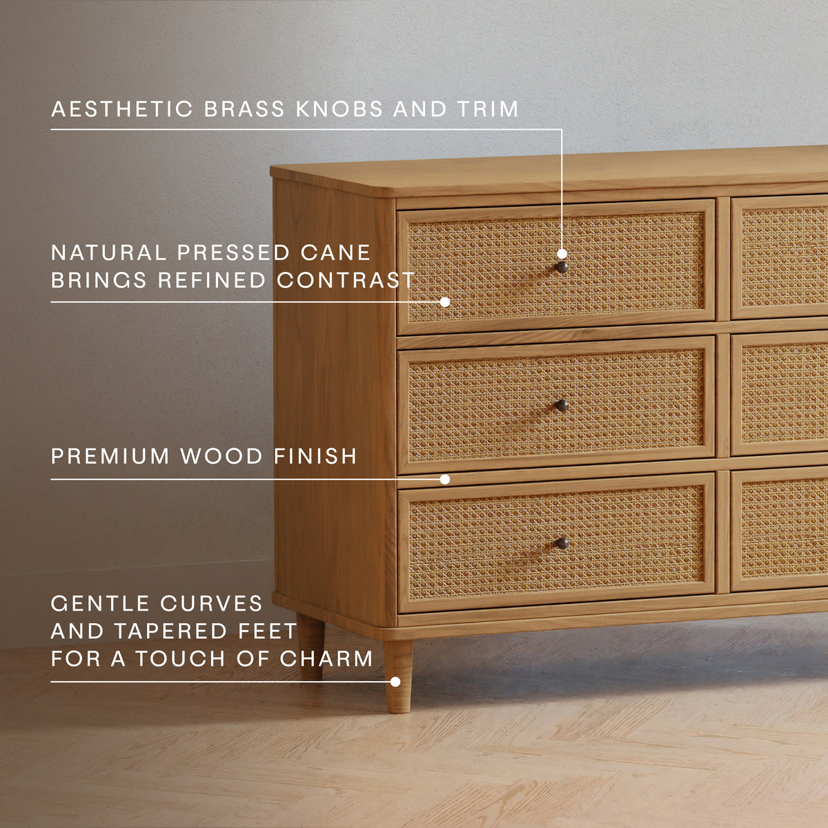 Marin Cane 6-Drawer Assembled Dresser