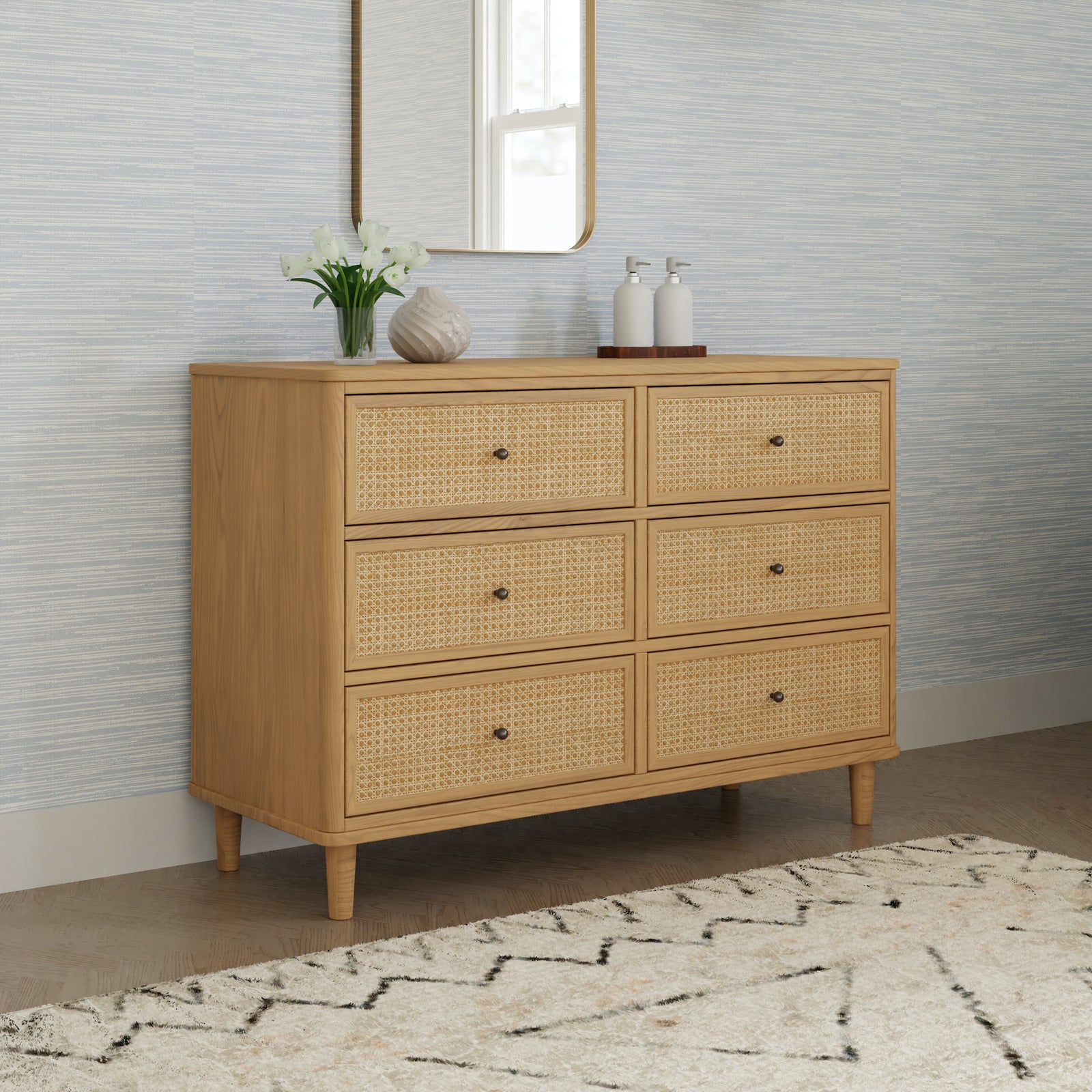 Marin Cane 6-Drawer Assembled Dresser