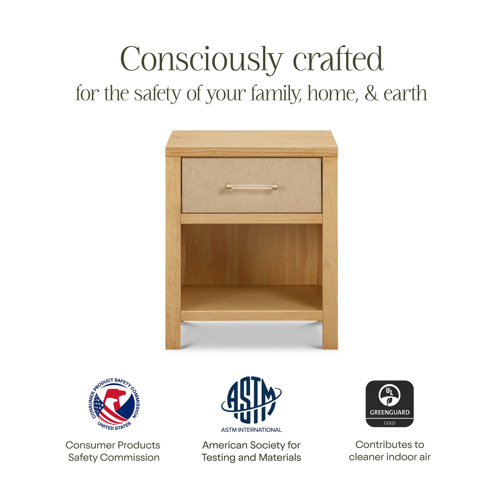Eloise Nightstand in Honey and Performance Sand Eco-Weave