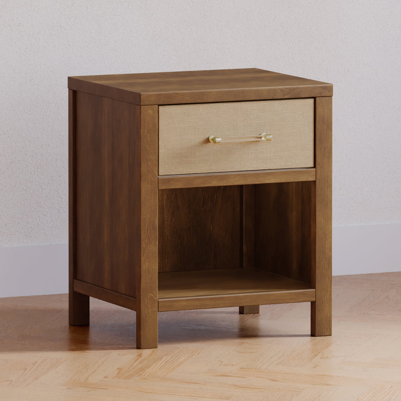 Eloise Nightstand in Natural Walnut & Performance Sand Eco-Weave