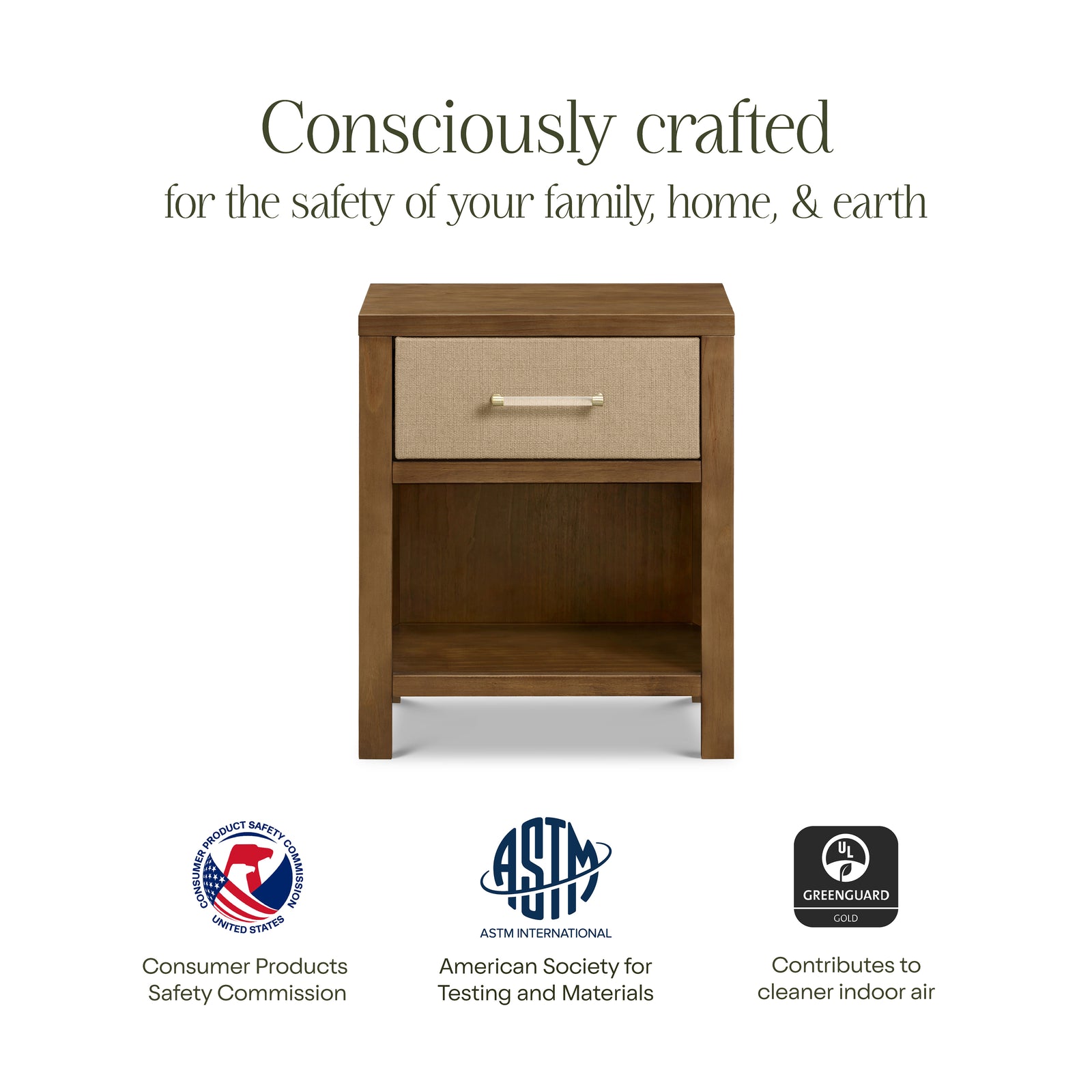 Eloise Nightstand in Natural Walnut & Performance Sand Eco-Weave