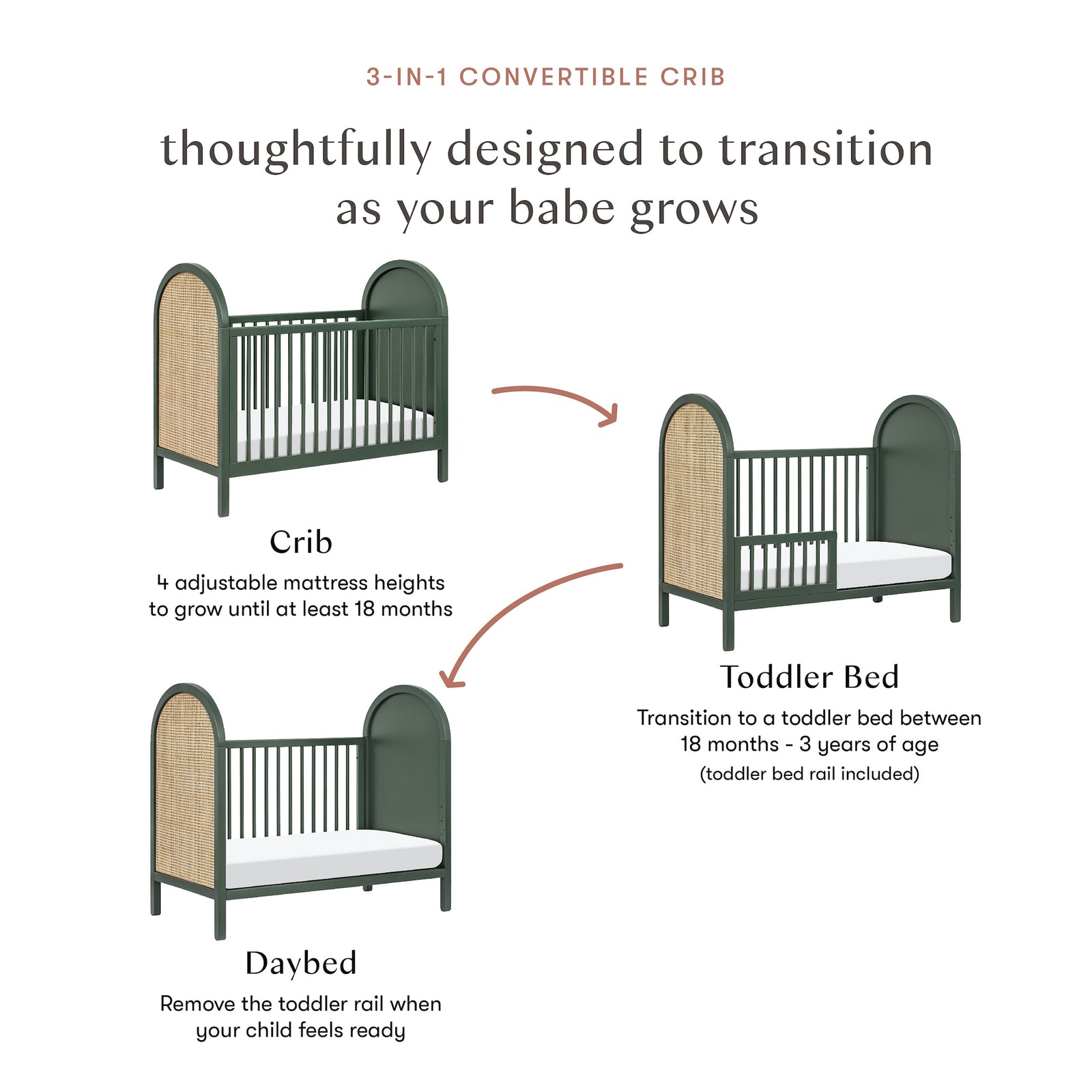 Bondi Cane 3-in-1 Convertible Crib with Toddler Bed Conversion Kit