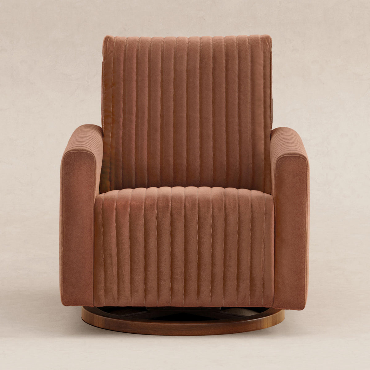 Poe Channeled Swivel Glider in Velvet - Rust