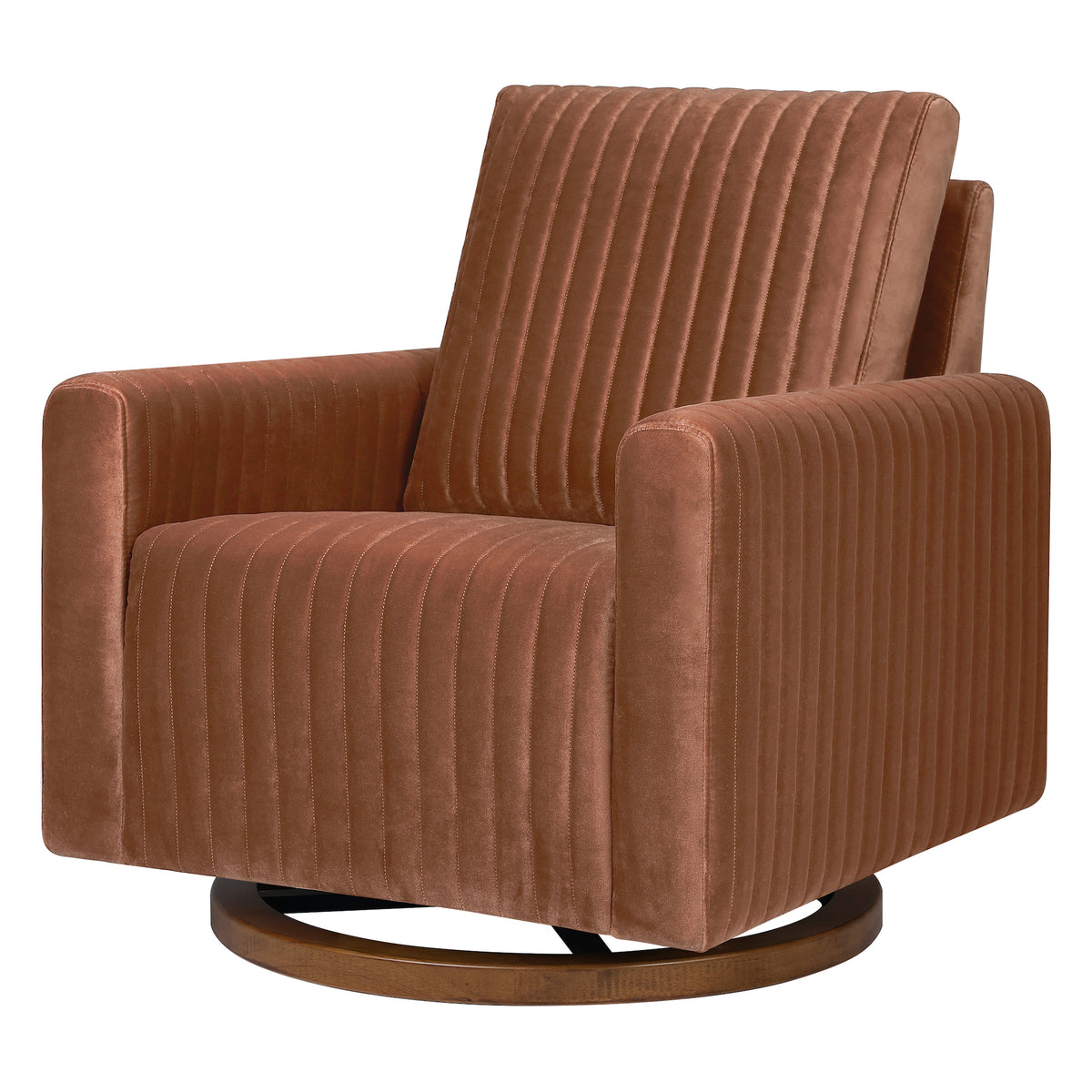 Poe Channeled Swivel Glider in Velvet - Rust