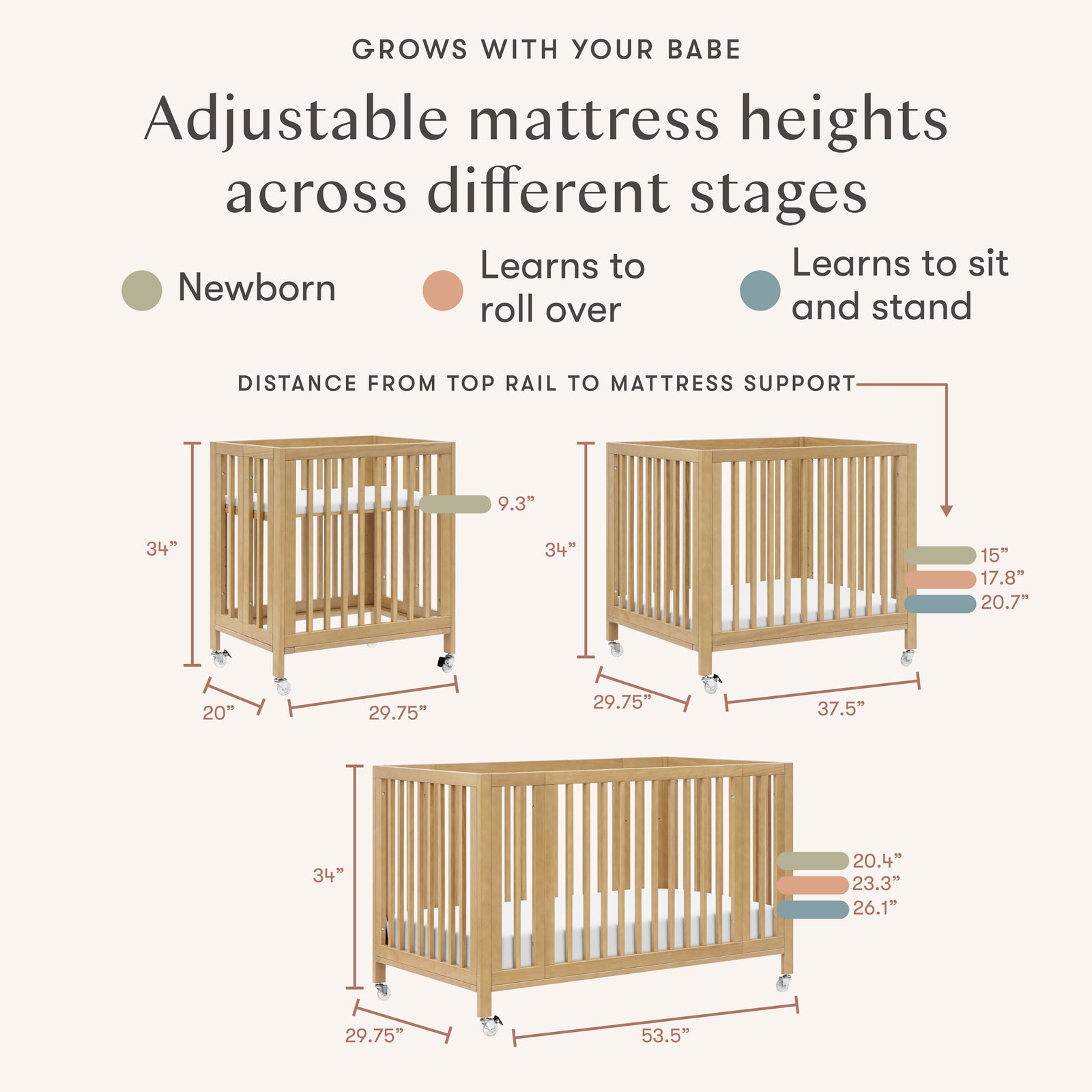 Rolli 9-in-1 Convertible All-Stages Crib with Bassinet + Toddler Bed Conversion Kits