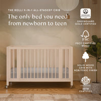 Rolli 9-in-1 Convertible All-Stages Crib with Bassinet + Toddler Bed Conversion Kits