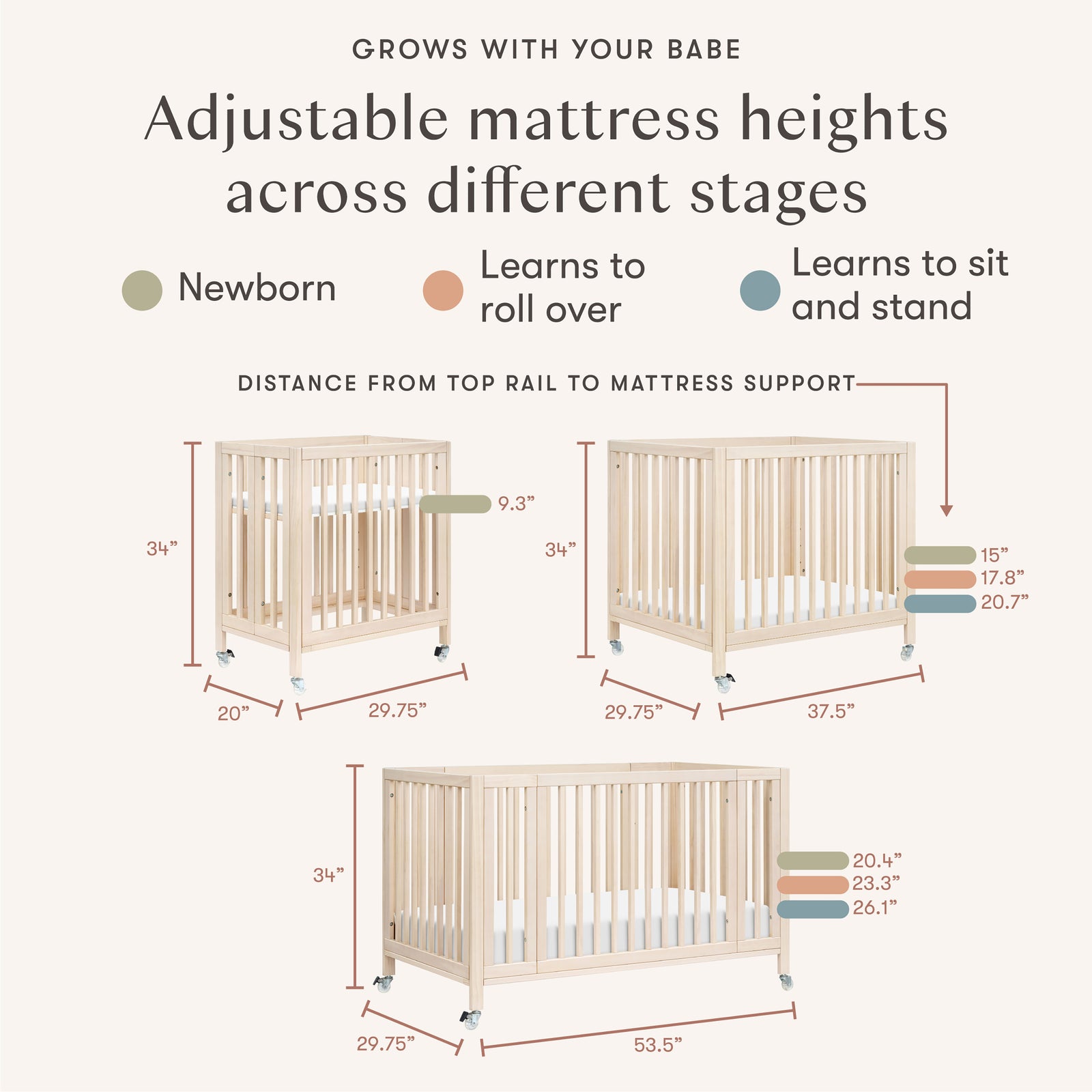 Rolli 9-in-1 Convertible All-Stages Crib with Bassinet + Toddler Bed Conversion Kits