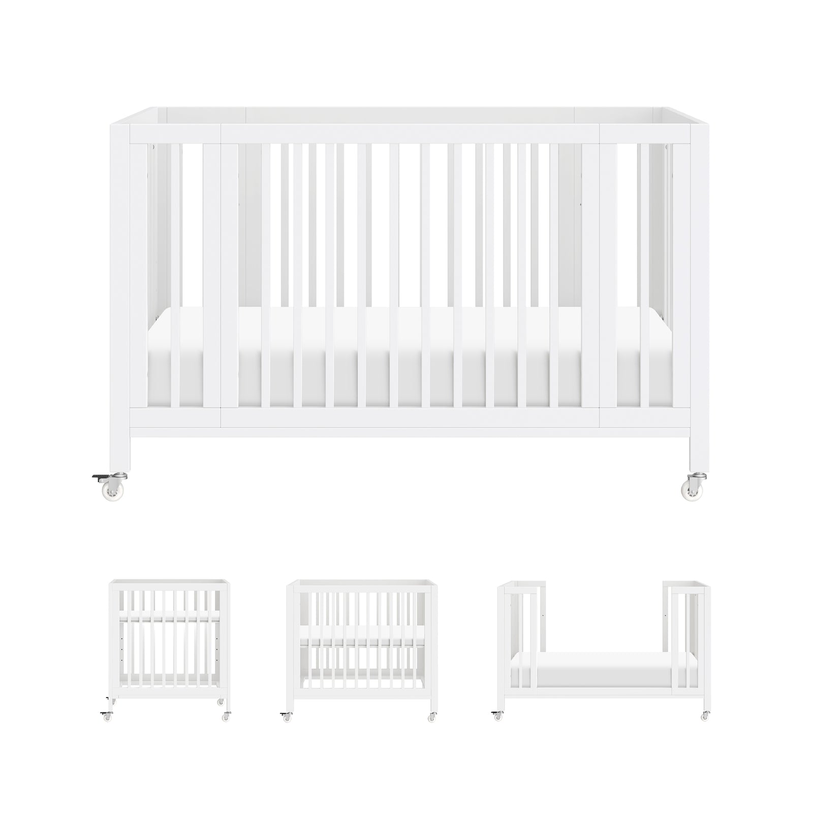 Rolli 9-in-1 Convertible All-Stages Crib with Bassinet + Toddler Bed Conversion Kits