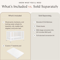 Rolli 9-in-1 Convertible All-Stages Crib with Bassinet + Toddler Bed Conversion Kits