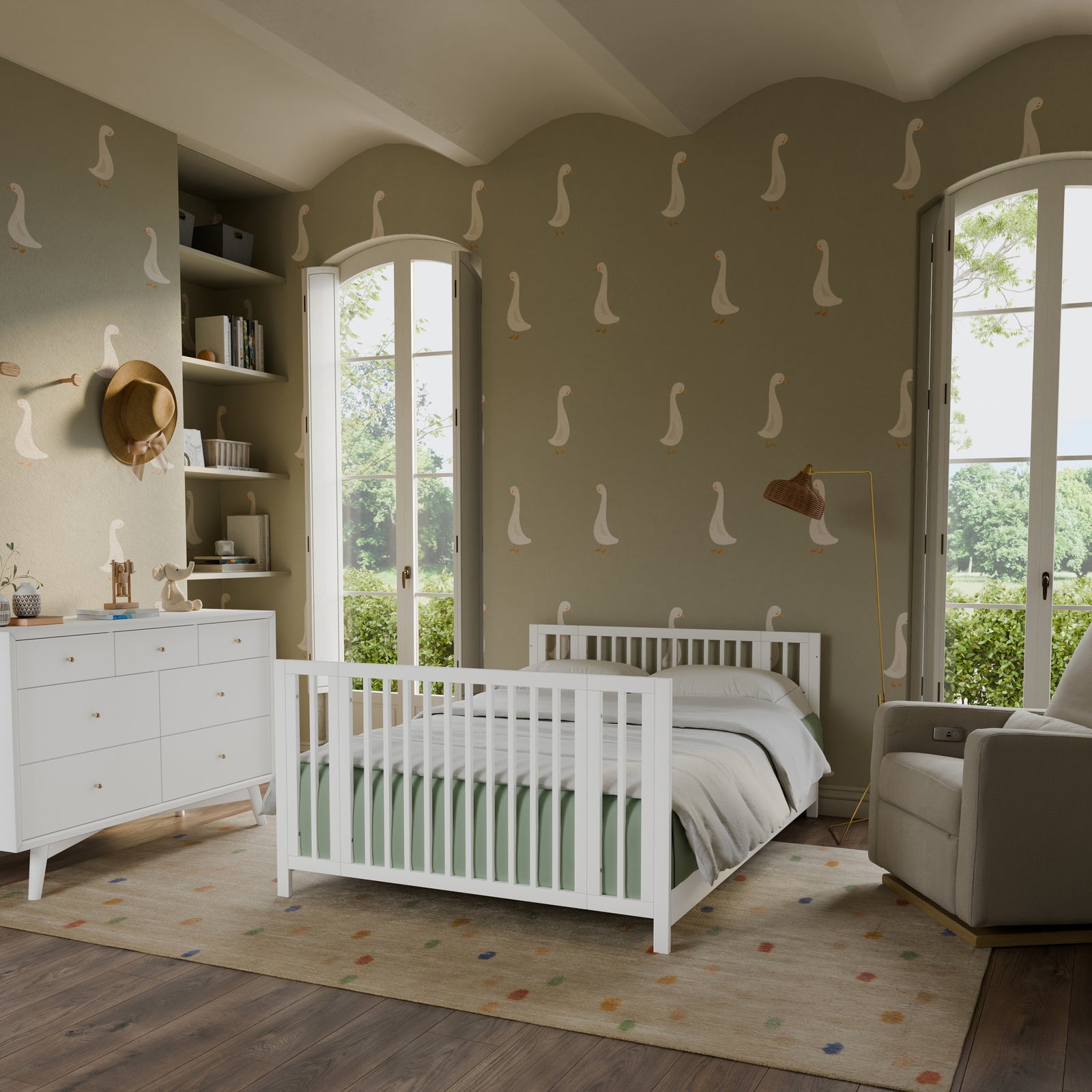 Rolli 9-in-1 Convertible All-Stages Crib with Bassinet + Toddler Bed Conversion Kits