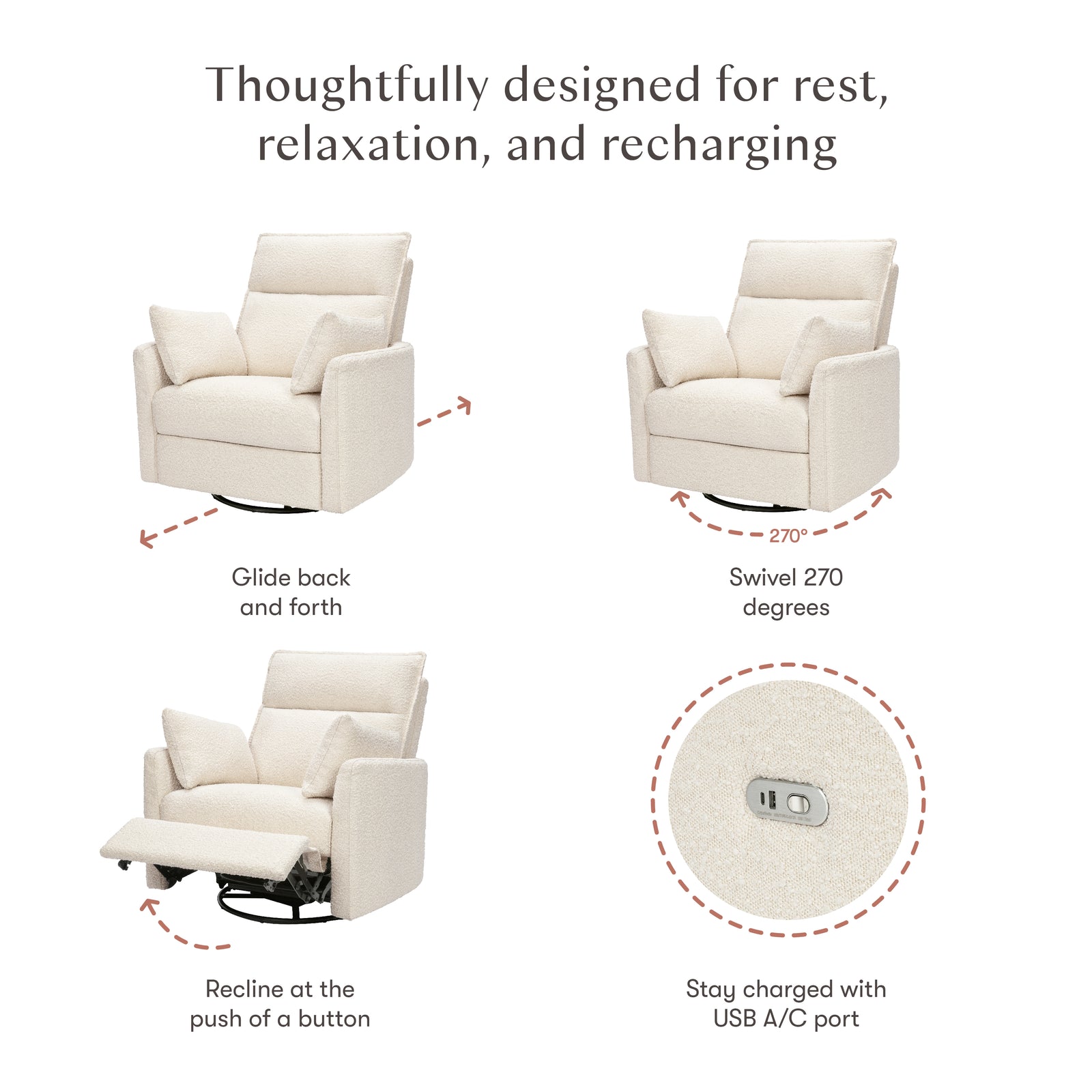 Nori Electronic Recliner + Swivel Glider with USB Port