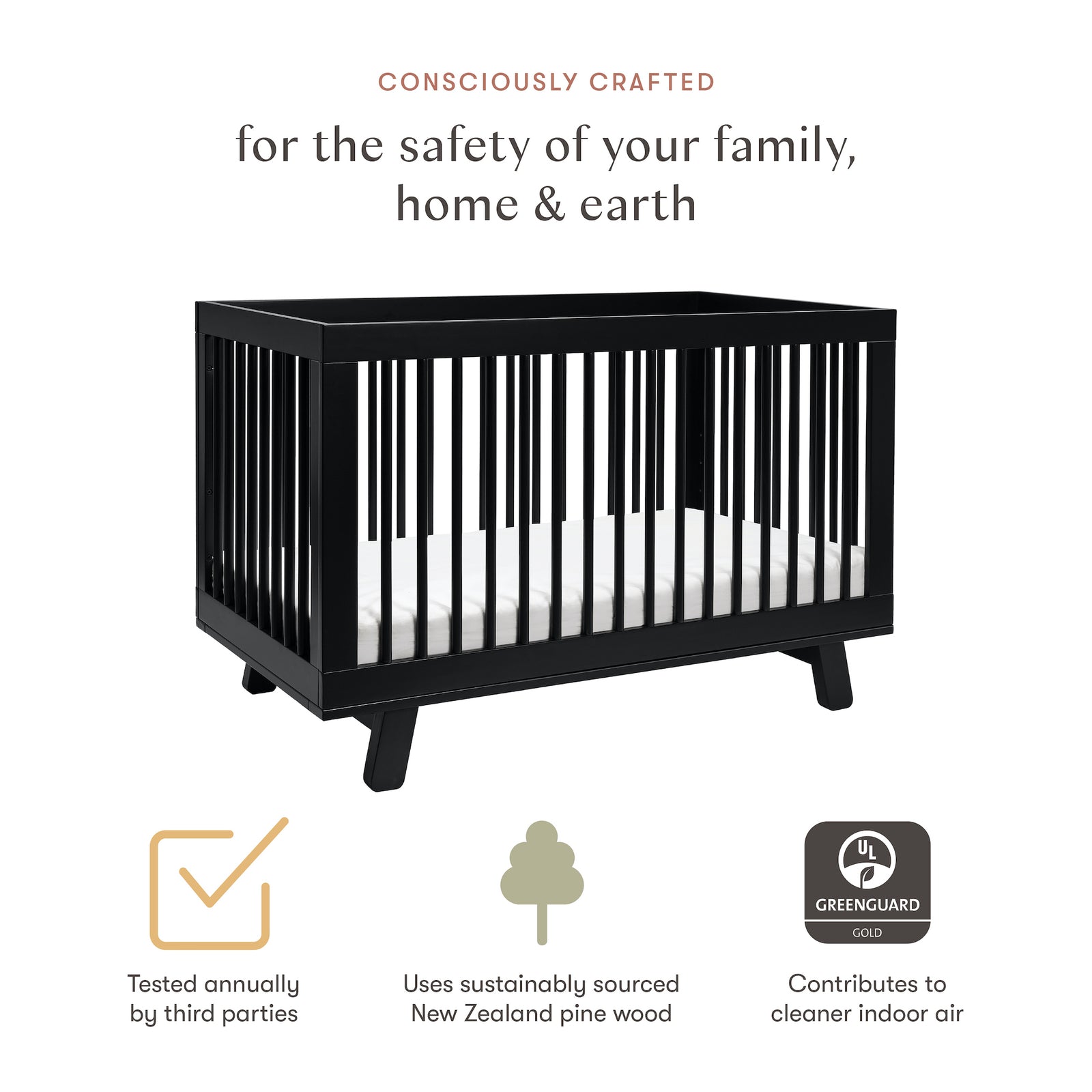 Hudson 3-in-1 Convertible Crib with Toddler Bed Conversion Kit