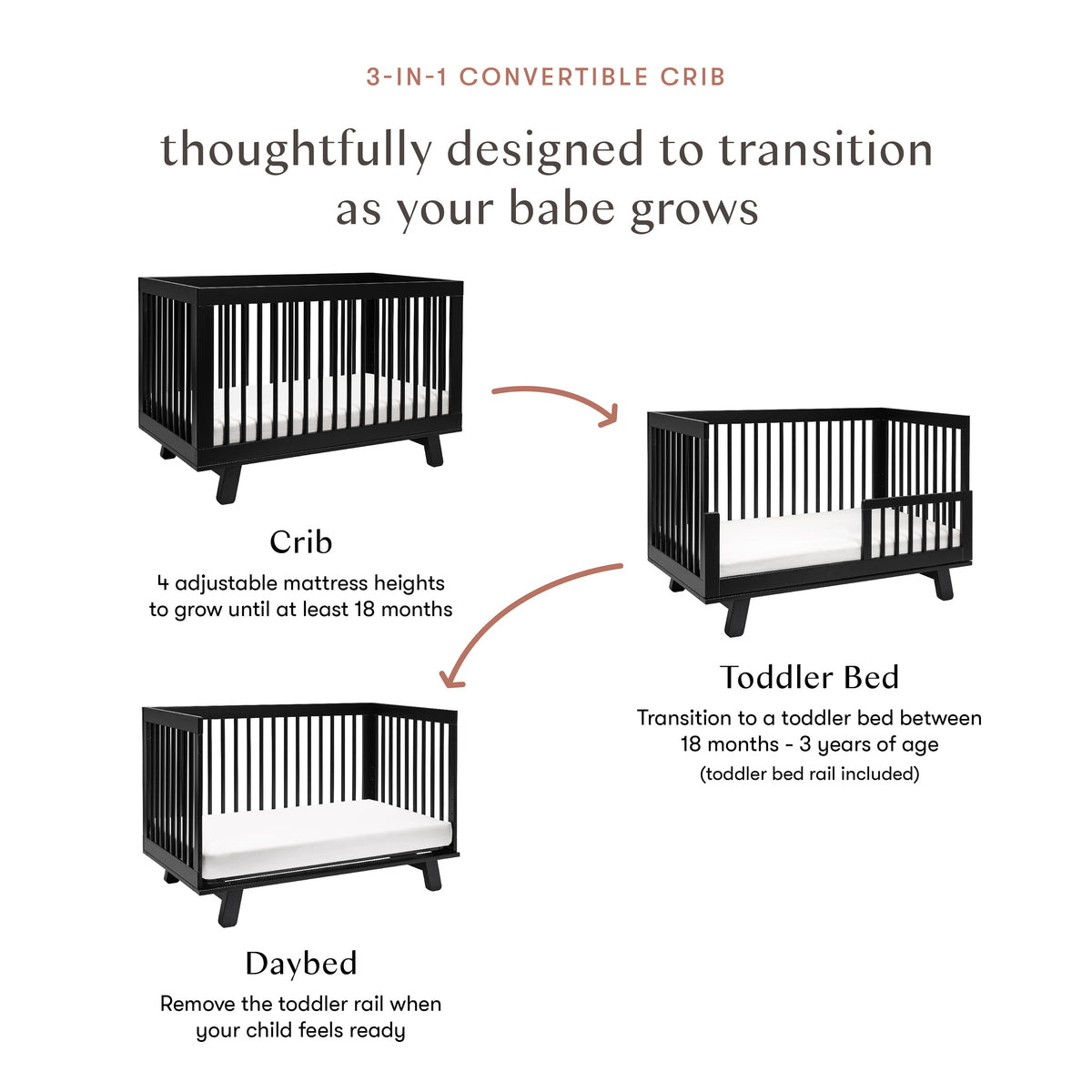 Hudson 3-in-1 Convertible Crib with Toddler Bed Conversion Kit