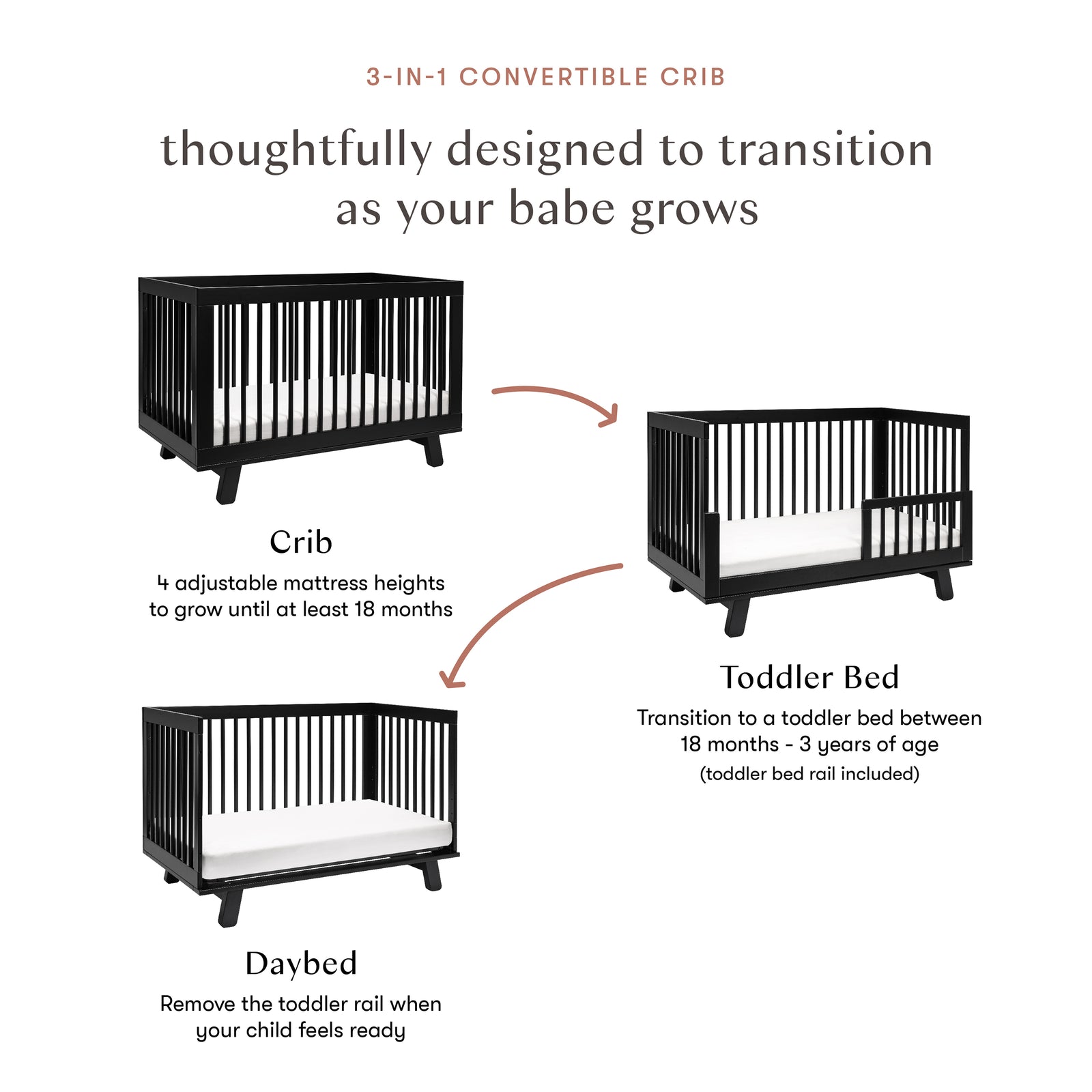 Hudson 3-in-1 Convertible Crib with Toddler Bed Conversion Kit