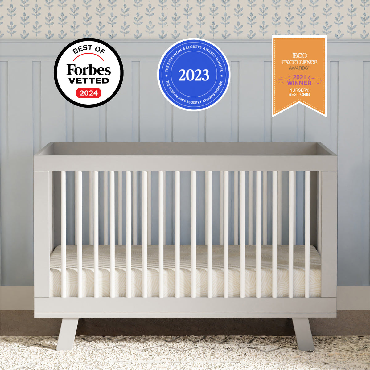 Hudson 3-in-1 Convertible Crib with Toddler Bed Conversion Kit - Gray/White