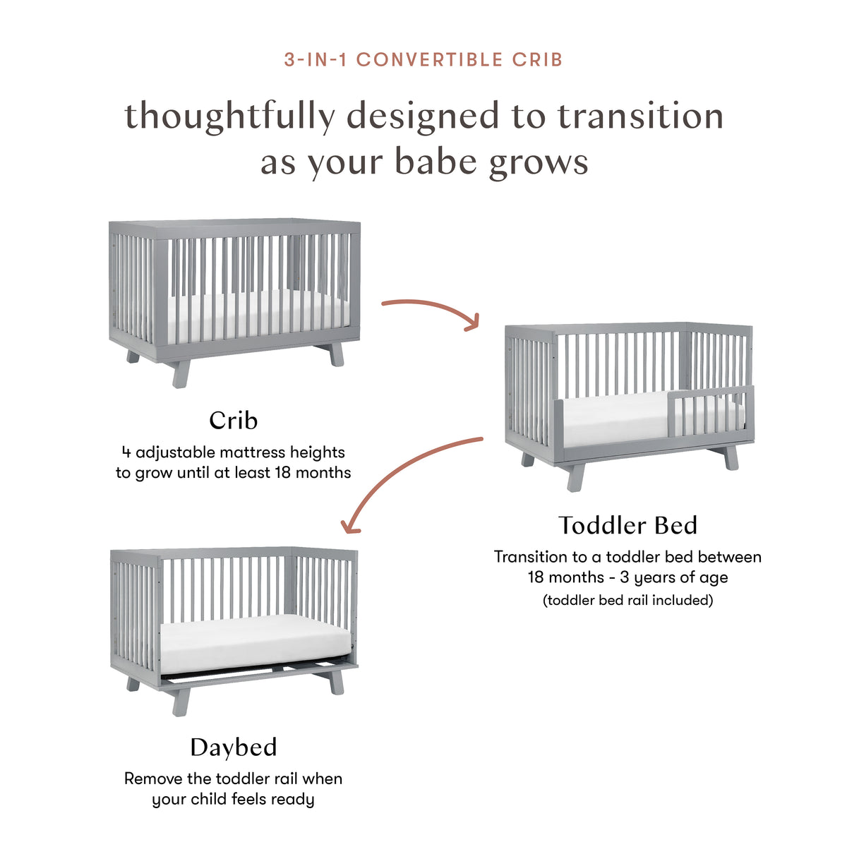 Hudson 3-in-1 Convertible Crib with Toddler Bed Conversion Kit